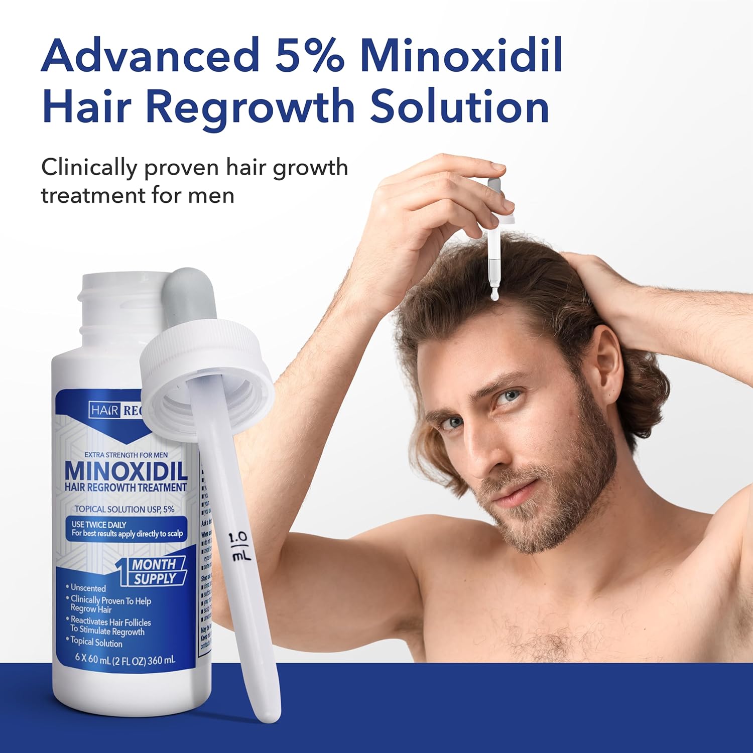 Hair Regen Liquid Minoxidil for Men 5% – Advanced Topical Solution for Regrowth – Growth Treatment for Men Hair Loss 6-Pack as 6-Month Supply Kit