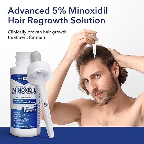 Miniatura 9 de Liquid Minoxidil Men 5% - Solución tópica avanzada extra fuerte para gotas de suero de crecimiento clínicamente probado para pérdida de cabello,