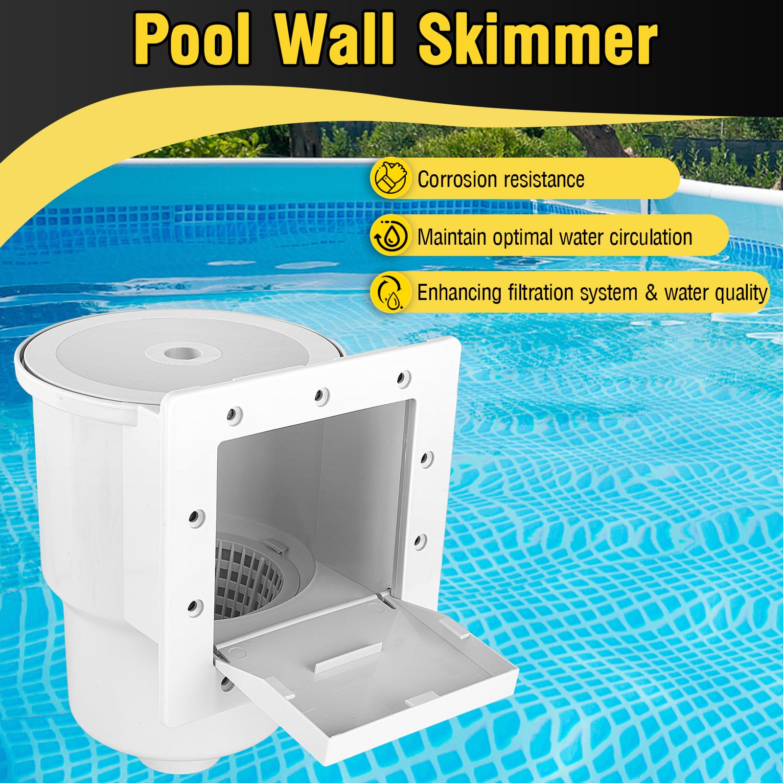 Skimmer per piscina fuori terra, skimmer standard da parete per piscina, sistema completo di skimmer fuori terra (bianco)