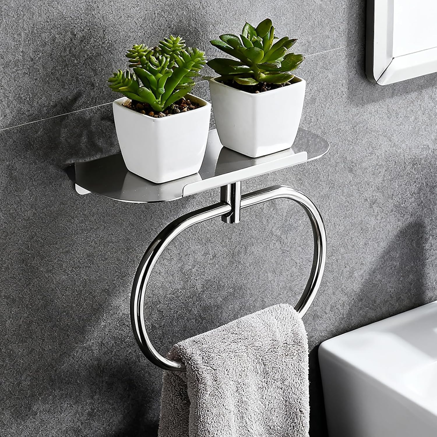 iSTAR Stainless Steel Towel Ring with Shelf -5 iSTAR Stainless Steel Towel Ring with Shelf -5