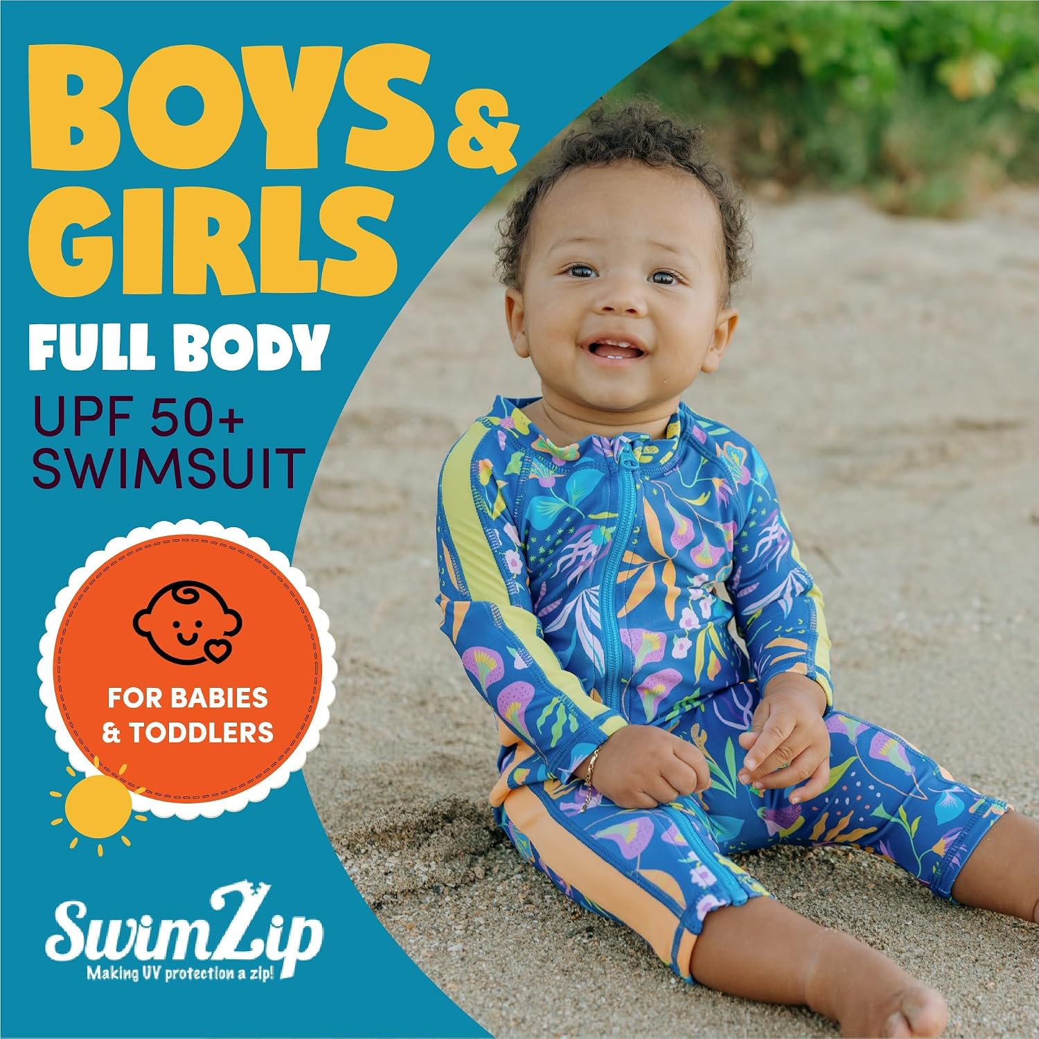 SwimZip Girls' Long-Sleeve UPF 50+ Swimsuit for Baby, Toddler, & Little Girls