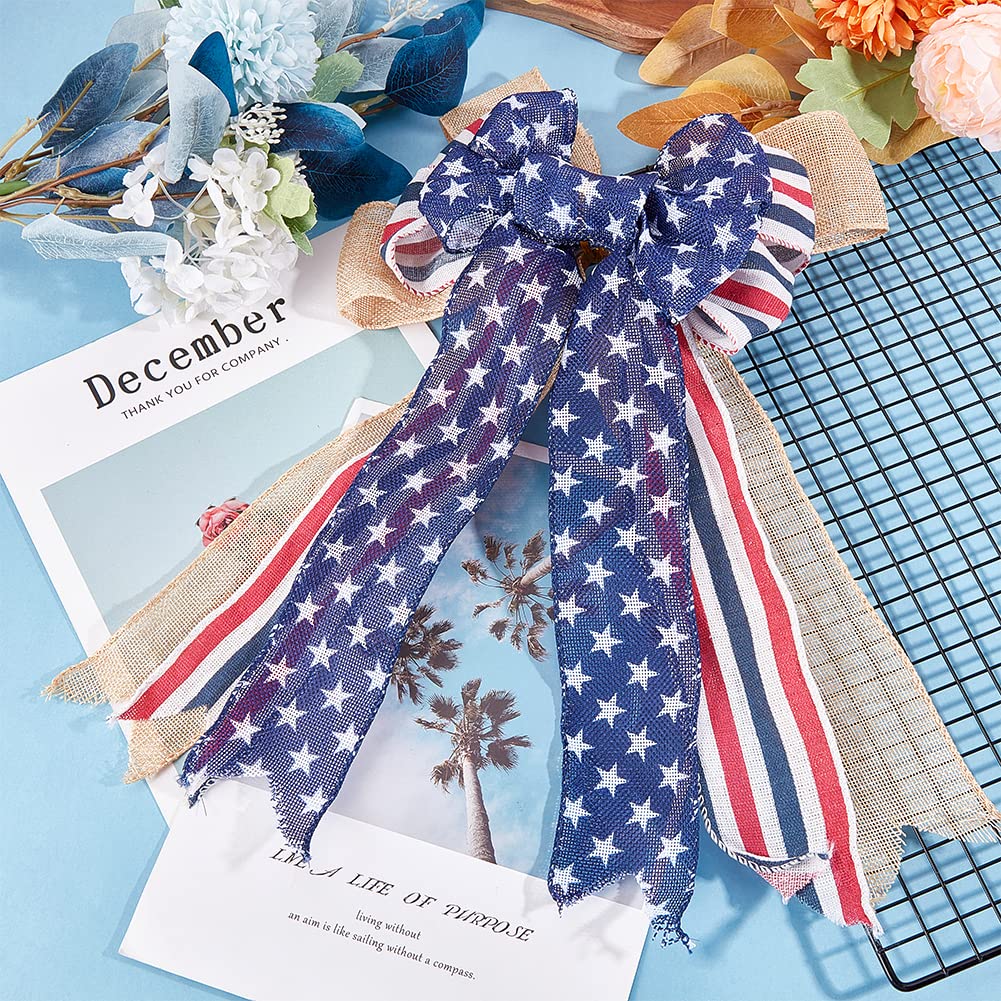 2 Fiocchi Patriottici USA 4 Luglio In Iuta – Rosso, Bianco, Blu, 25x45 Cm, Per Ghirlande E Decorazioni