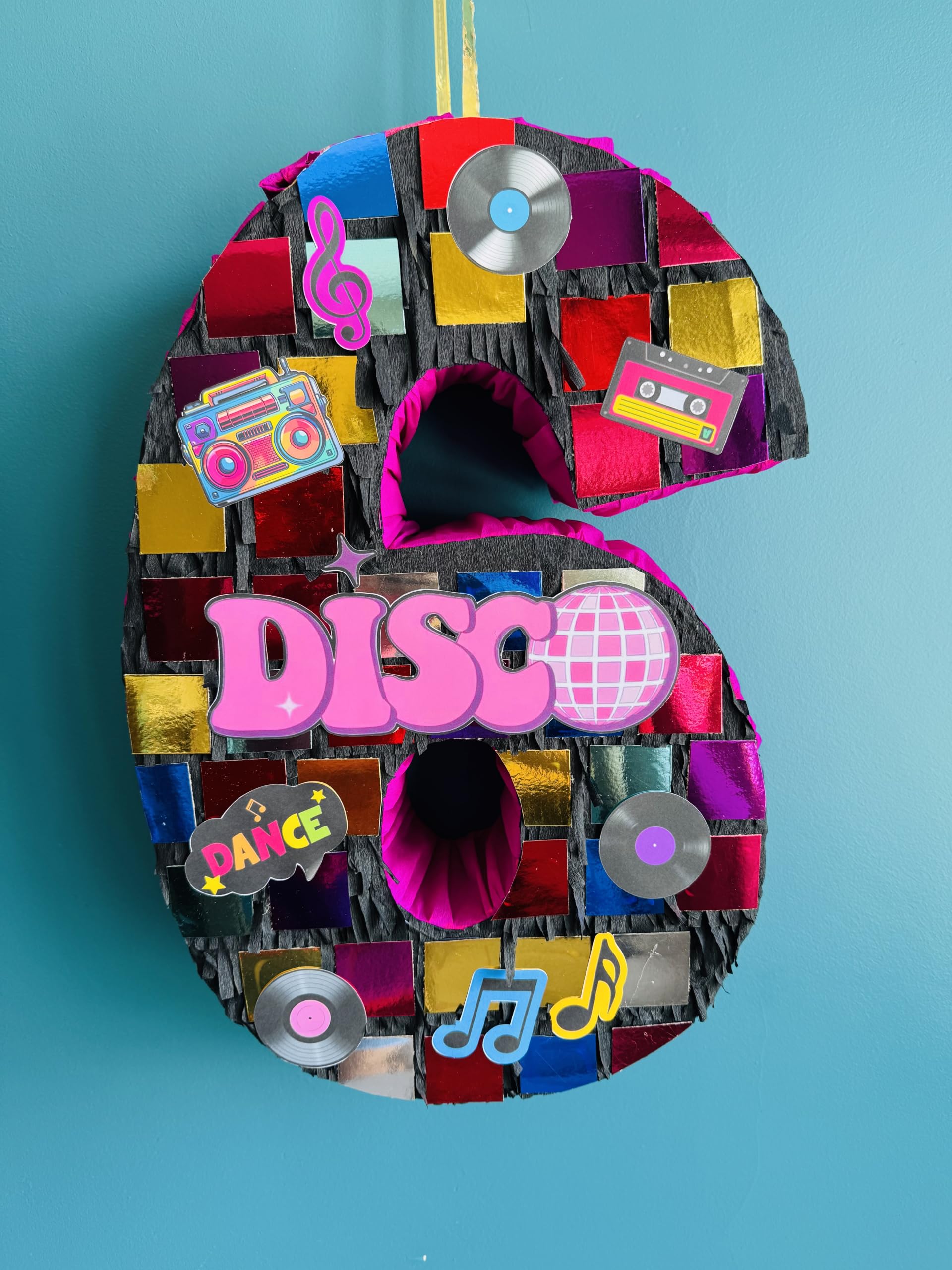 Disco Number Piñata 50 x 40 cm – Handmade Disco Birthday Party Decoration – Retro Dance Party Piñata for Kids, Teens & Adults