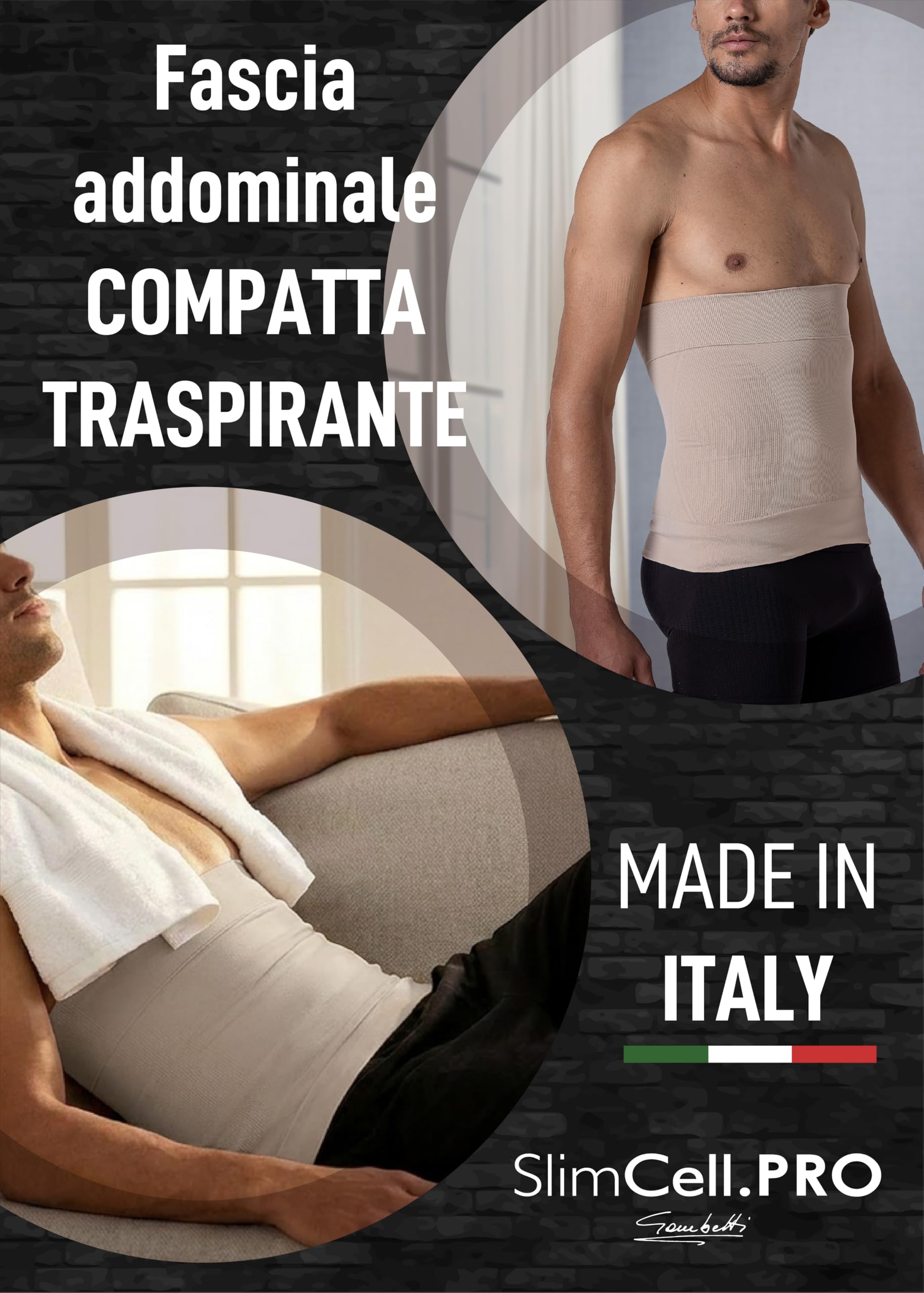 SLIMCELL Gambetti Pancera Contenitiva Uomo Modellante - Microfibra Traspirante Senza Cuciture, Fascia Addominale Dimagrante Pancia Piatta, Effetto Massaggiante 3D Invisibile - Made in Italy