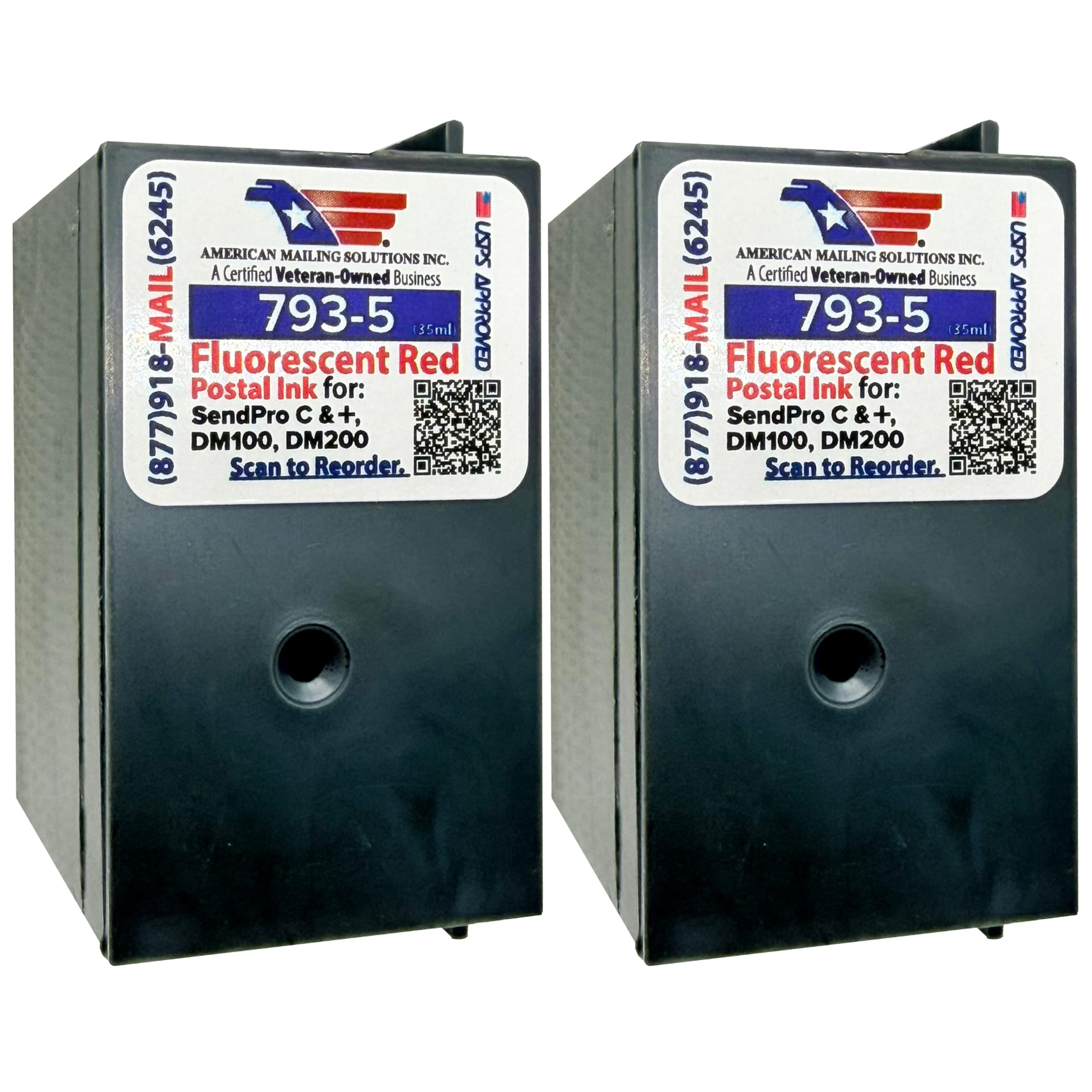 AMERICAN MAILING SOLUTIONS INC. | 2-Pack | PB 793-5 Replacement Red Fluorescent Ink Cartridge for Postage Meters DM100i, DM125i, DM150i, DM175i,