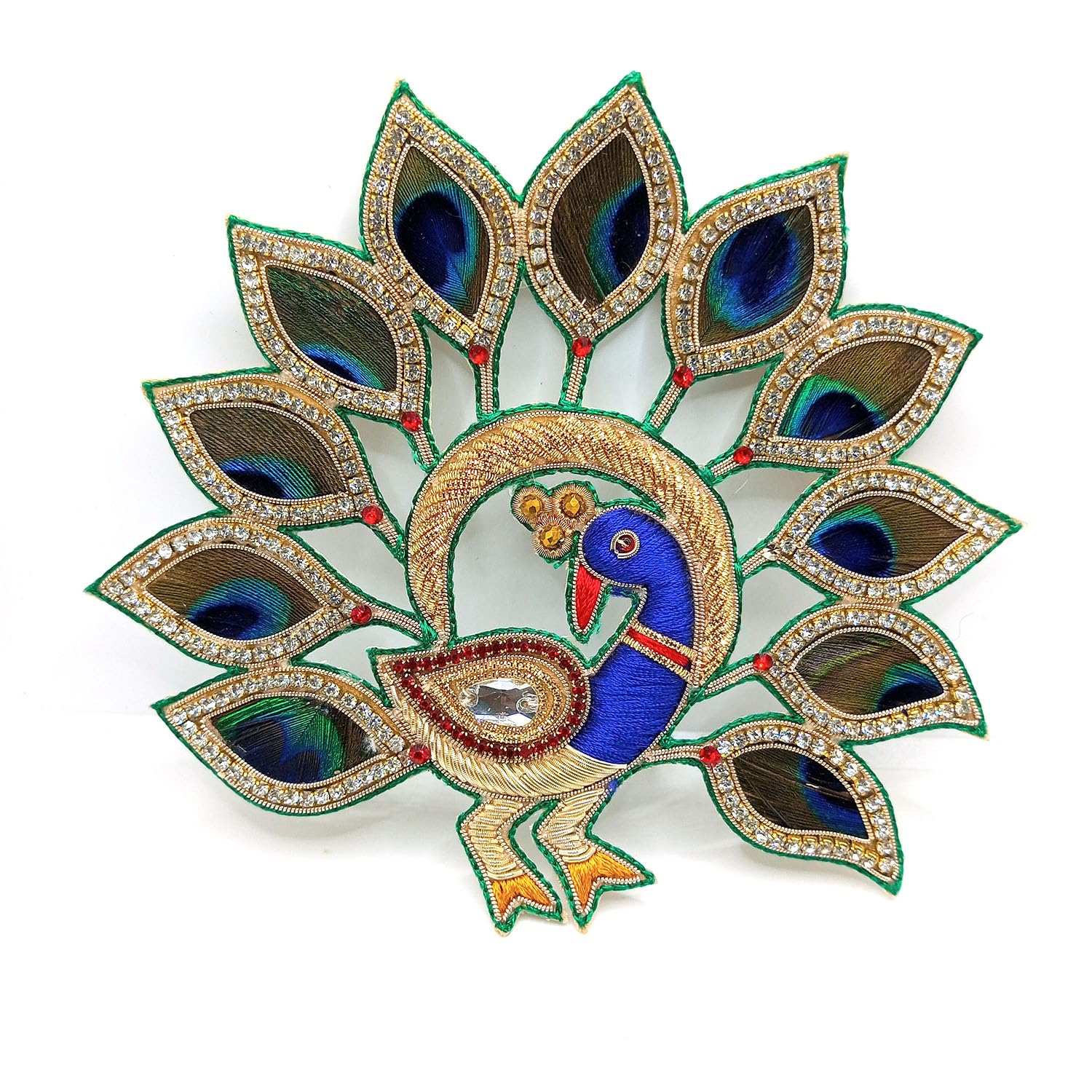 12.5X14cm Zardosi Patch Work Peacock Feather Design Embroidery Sew On Applique Patches for Clothes, Blouse, Dress, Jackets, Saree (2Pcs)