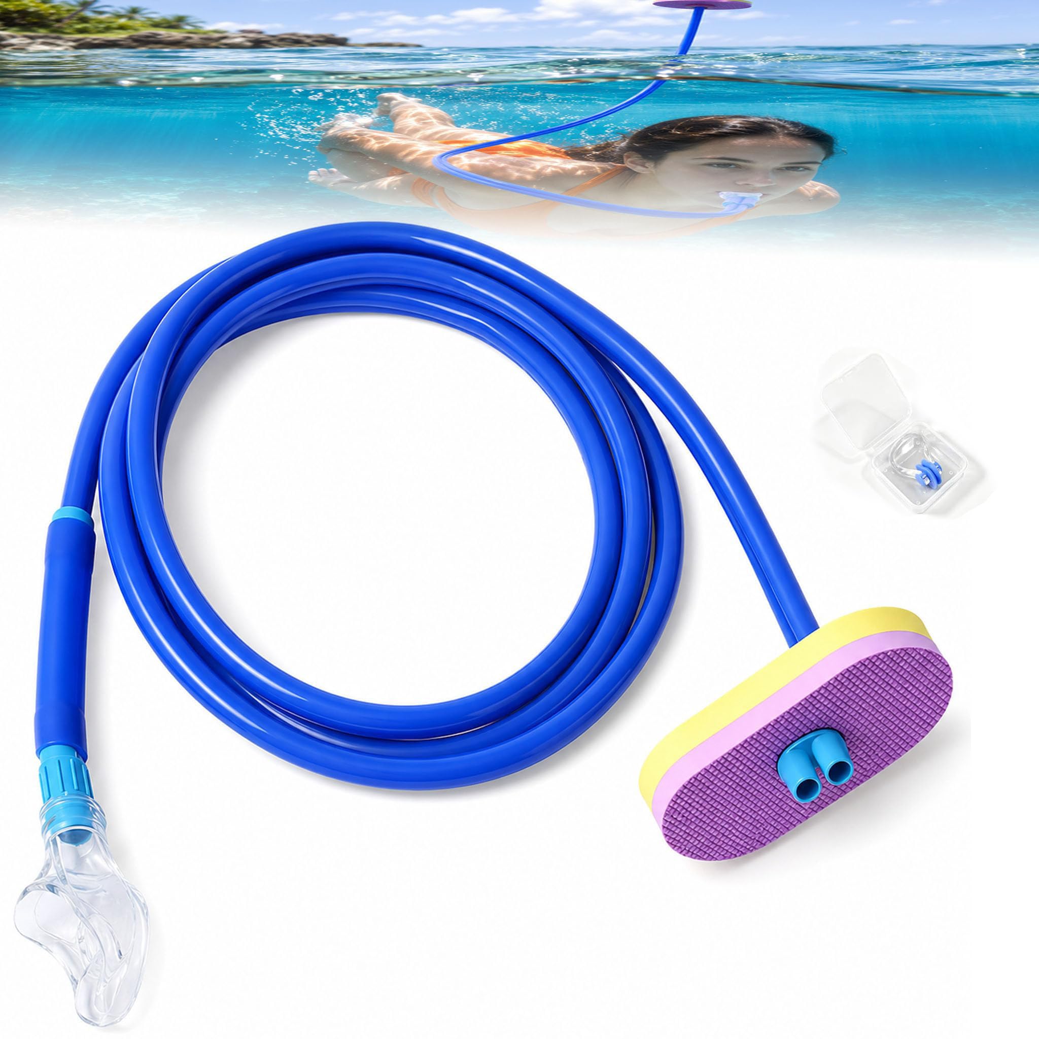 Full Dry Swimming Snorkel, Underwater Breathing Device With Floating Head,Underwater Breathing Tube With Mouthpiece,Durable Long Snorkels Tubes For Adult Water Sports (Double Tube 3 M)