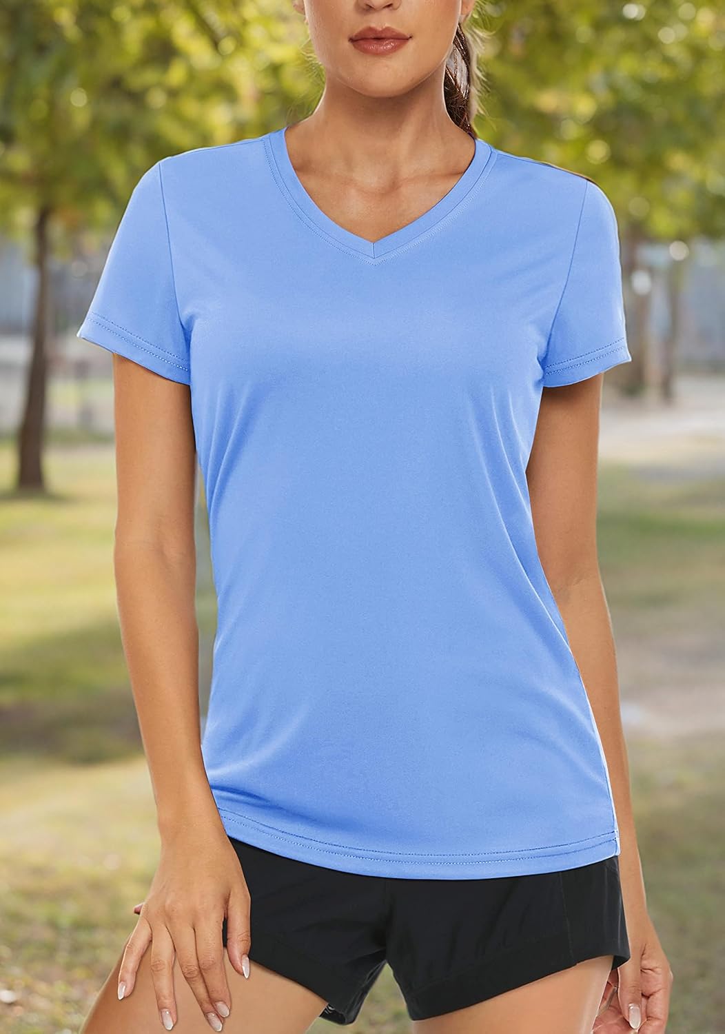 MAGCOMSEN Women's T Shirts Short Sleeve Workout Tops UPF 50+ Sun Protection V-Neck Moisture Wicking Quick Dry Tee - Image 8