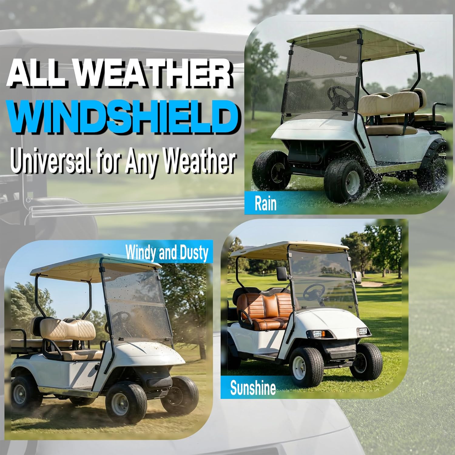 Foldable 3/16"(5MM) Thick Front Golf Cart Windshield Replacement for EZGO TXT