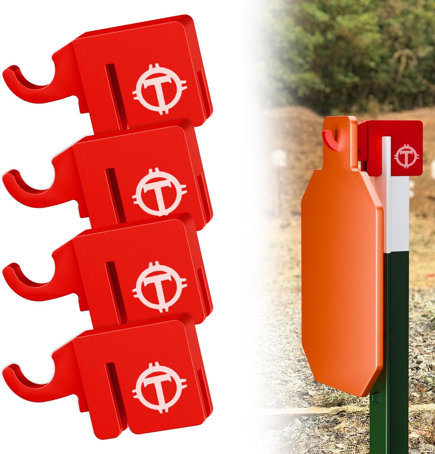 T Post Target Hanger，Easy Assembly T Post Target Holder,Metal T Post Target Hook/Stand Gread for Gong or Shooting Stand,Quick, Tool-Free Installation
