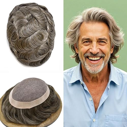 Tupé para hombre, piezas de cabello humano real, sistema de reemplazo de cabello fino mono para hombres, postizo para hombres, prótesis de cabello
