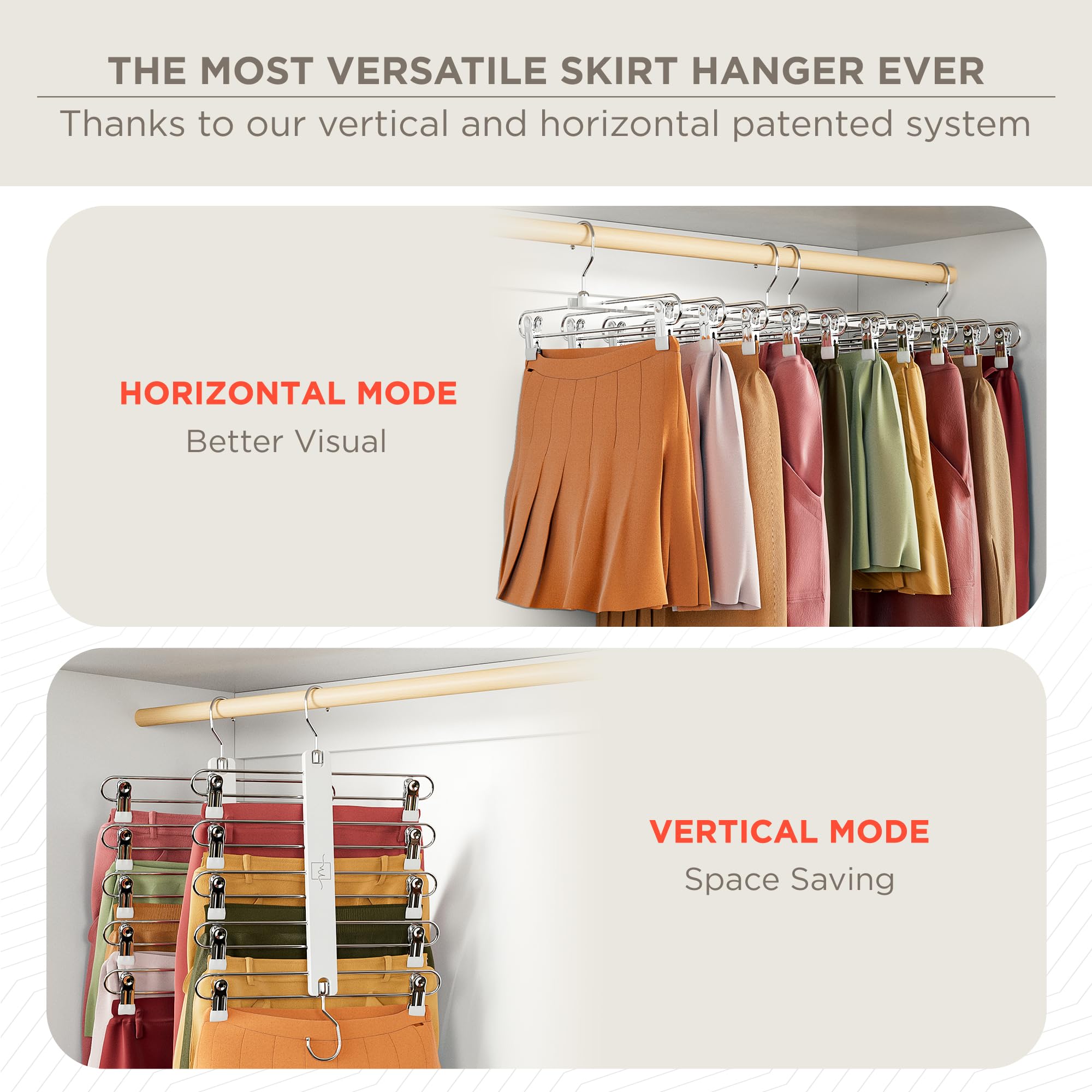 MORALVE Skirt Hangers Space Saving with Clips, 2 Pack, European Beechwood 5-Tier Hanger for Shorts Skirts, and Trousers - Image 4