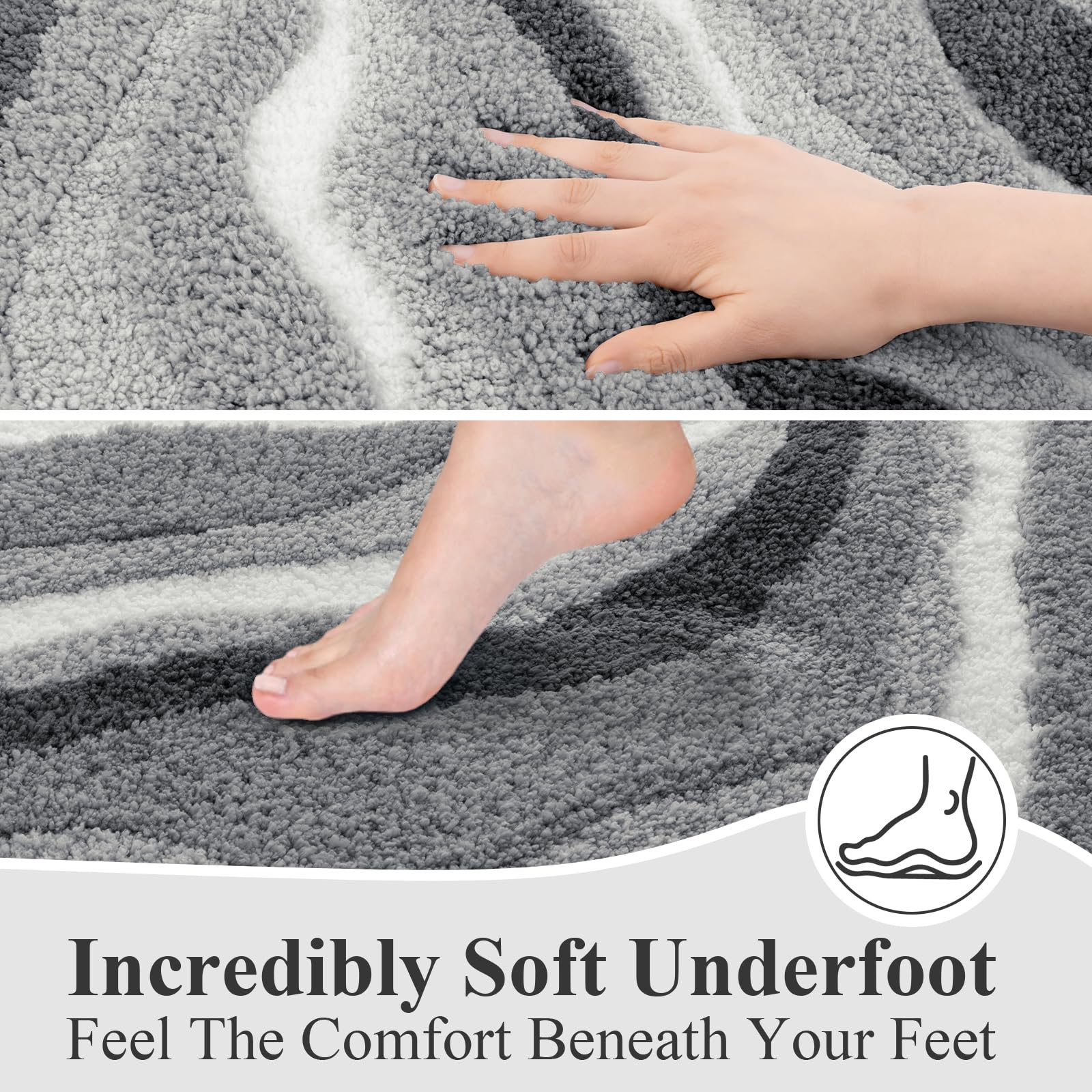 Enyhom Juego de 3 Alfombrillas de Baño Antideslizante, Alfombra Baño de Microfibra Super Absorbente Lujosos, Tapete Casa de Banho Suave y Cómoda, Lavables a Máquina, Alfombras para Baño, Aseo, Gris