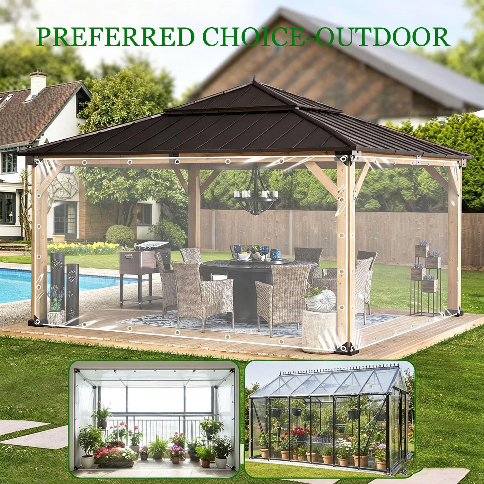 Bâche Transparente Extérieur 400g/m² PVC Renforcée Imperméable Anti-UV avec Œillets – Protection pour Serre, Pergola, Terrasse, Jardin et Balcon(4x4m)
