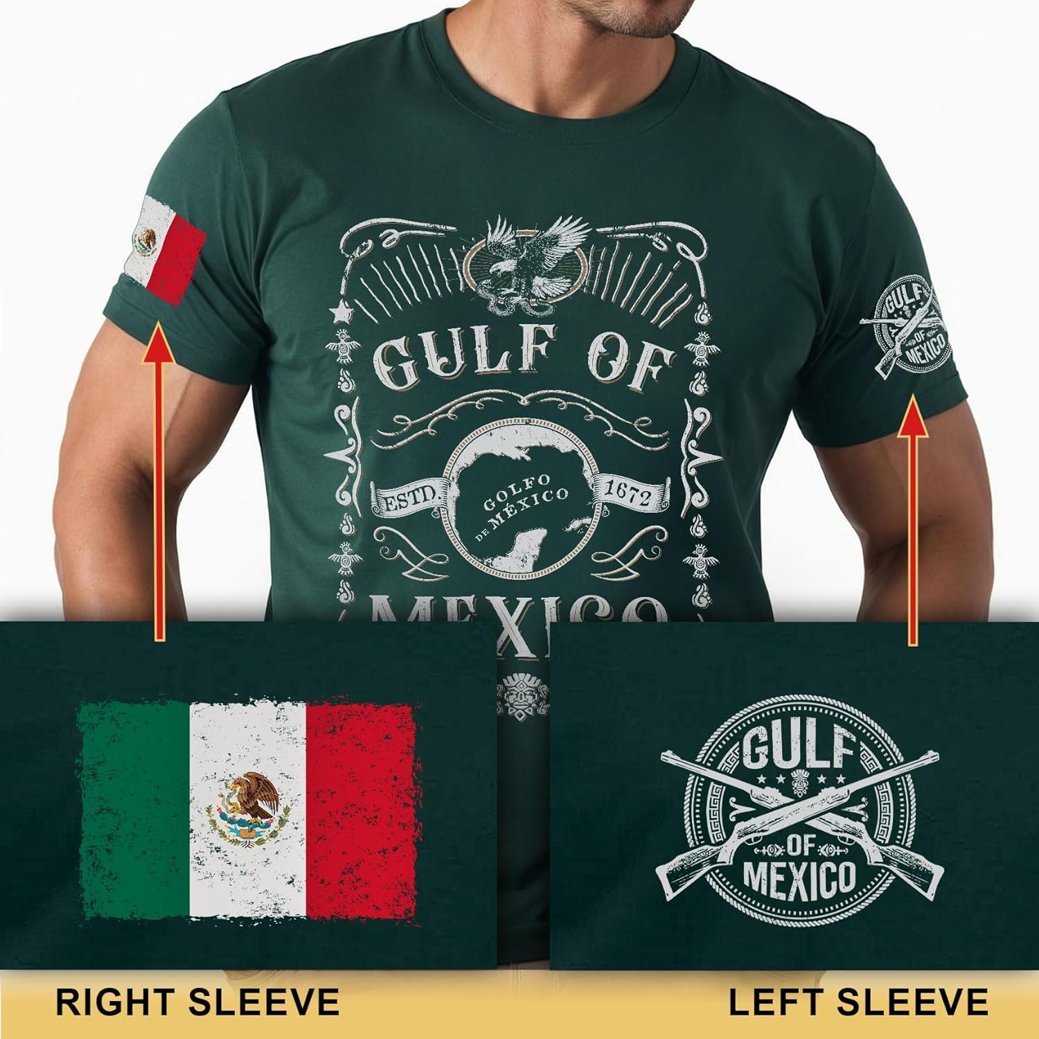 Gulf of Mexico T Shirt with Mexican Flag, Mexico Shirts, Political Tshirts, Patriotic Shirts