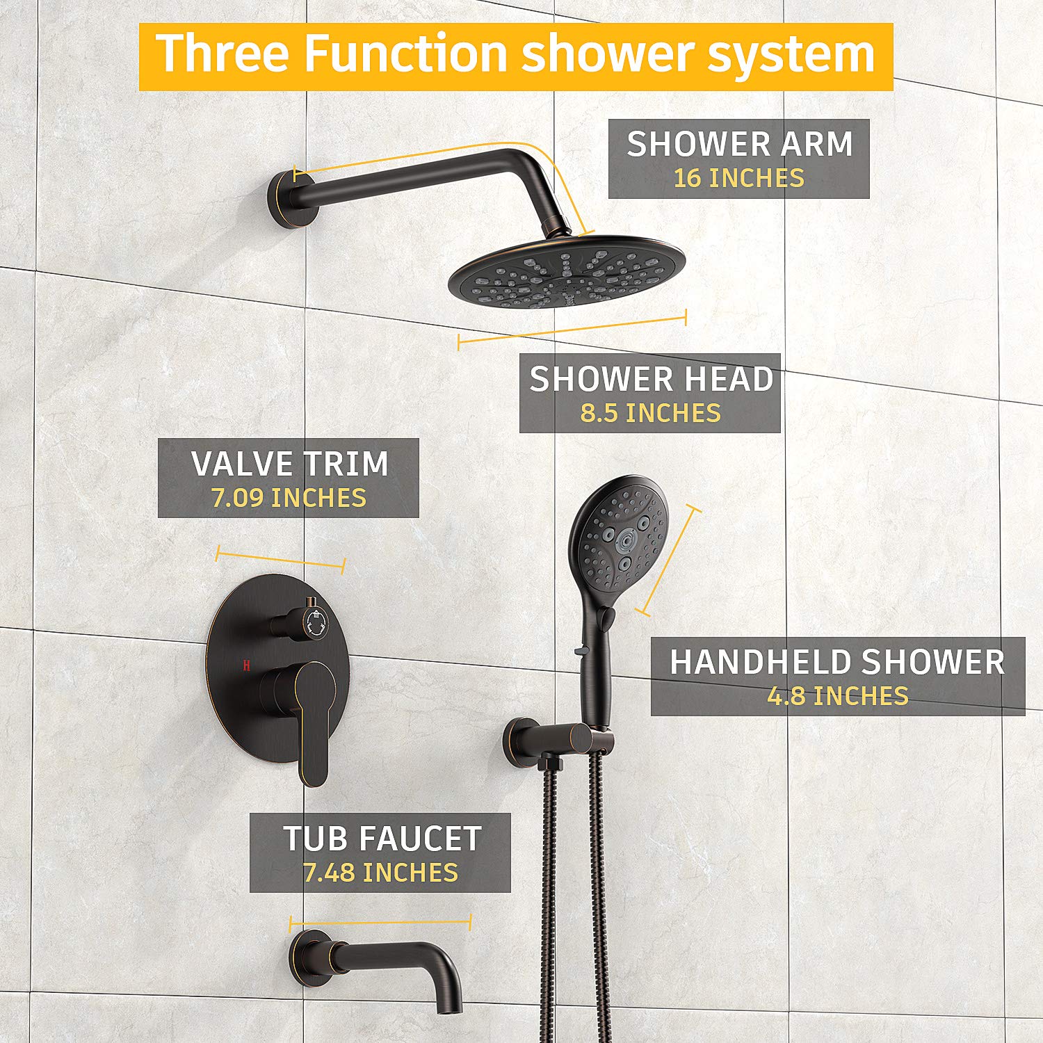 Suncleanse Oil Rubbed Bronze Shower System with Waterfall Tub Spout