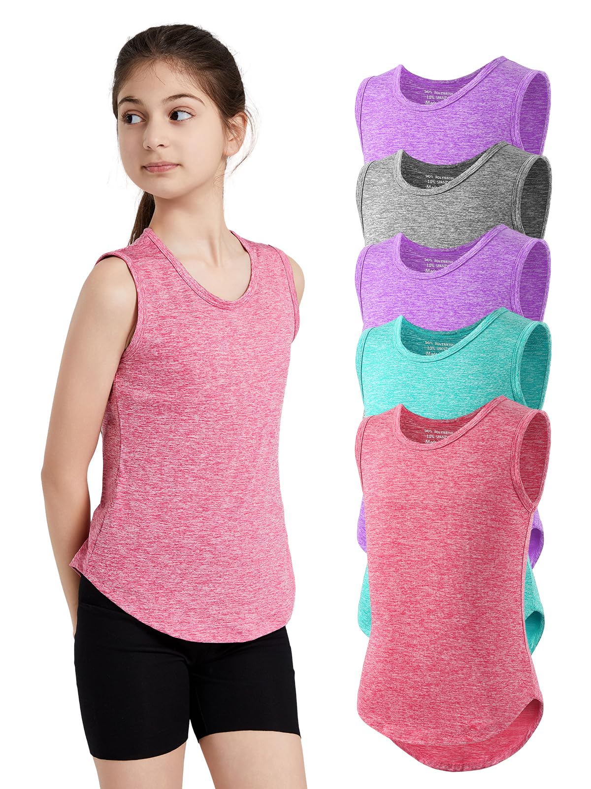 Mexholin 6/5 Pack Girls Tank Tops Quick Dry Sleeveless Girls Athletic Tank Tops for Yoga Running Dance Workout