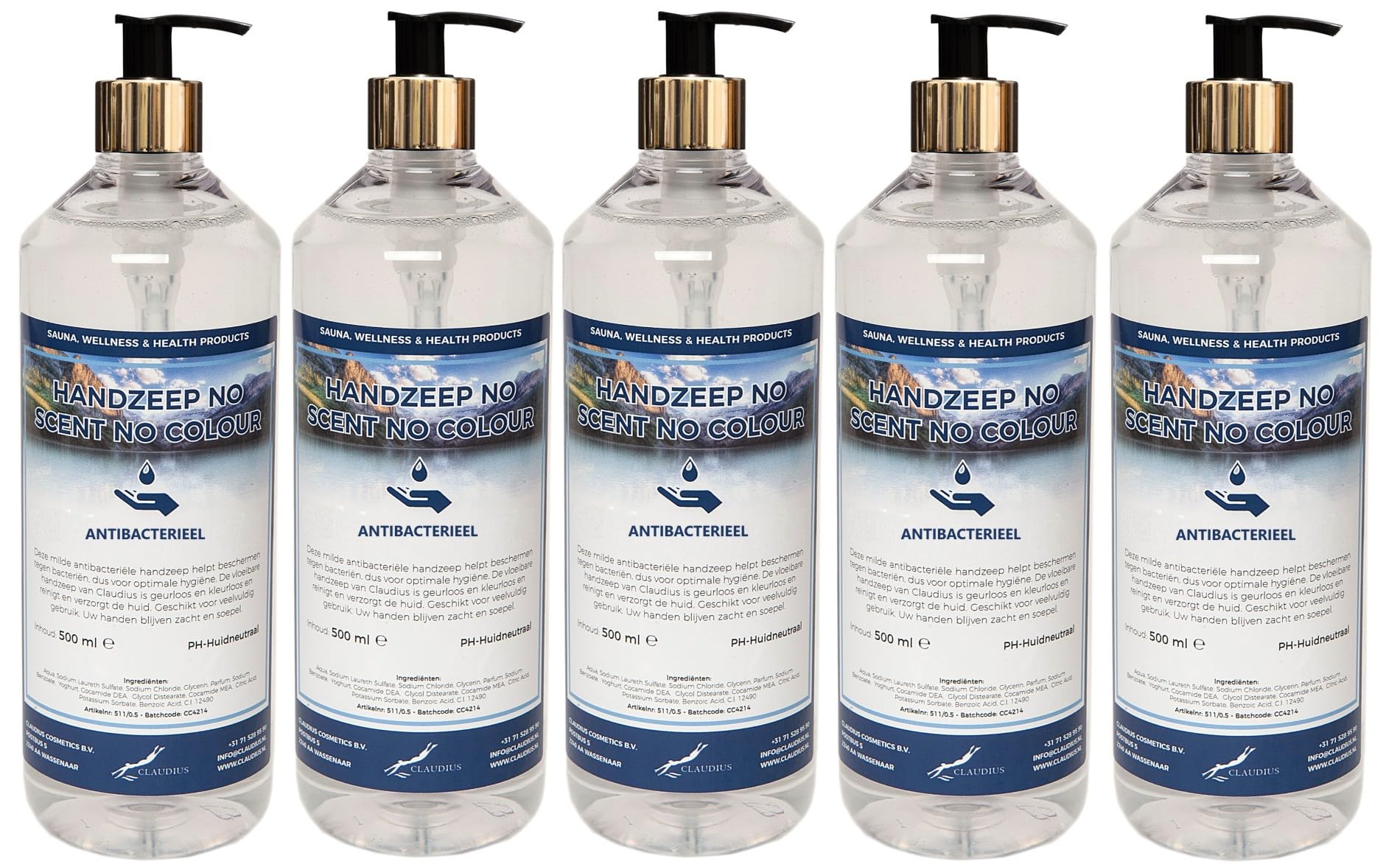 Handseife No Scent No Colour 5 x 500 ml mit Goldpumpe (transparent)