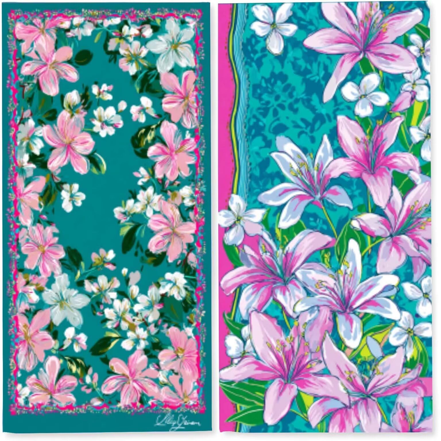 Serviette de Plage Microfibre 100x200 cm, Léger et Doux Anti Sable Séchage Rapide, pour la Plage, Les Voyages, Les piscines Intérieures ou Les saunas, Serviette Hommes 2 PC (Peinture De Fleurs) z-656