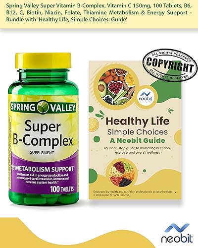Miniatura 2 de Spring Valley Super Vitamina B-Complex, Vitamina C 150 mg, 100 Tabletas, B6, B12, C, Biotina, Niacina, Folato, Metabolismo de Tiamina y Apoyo