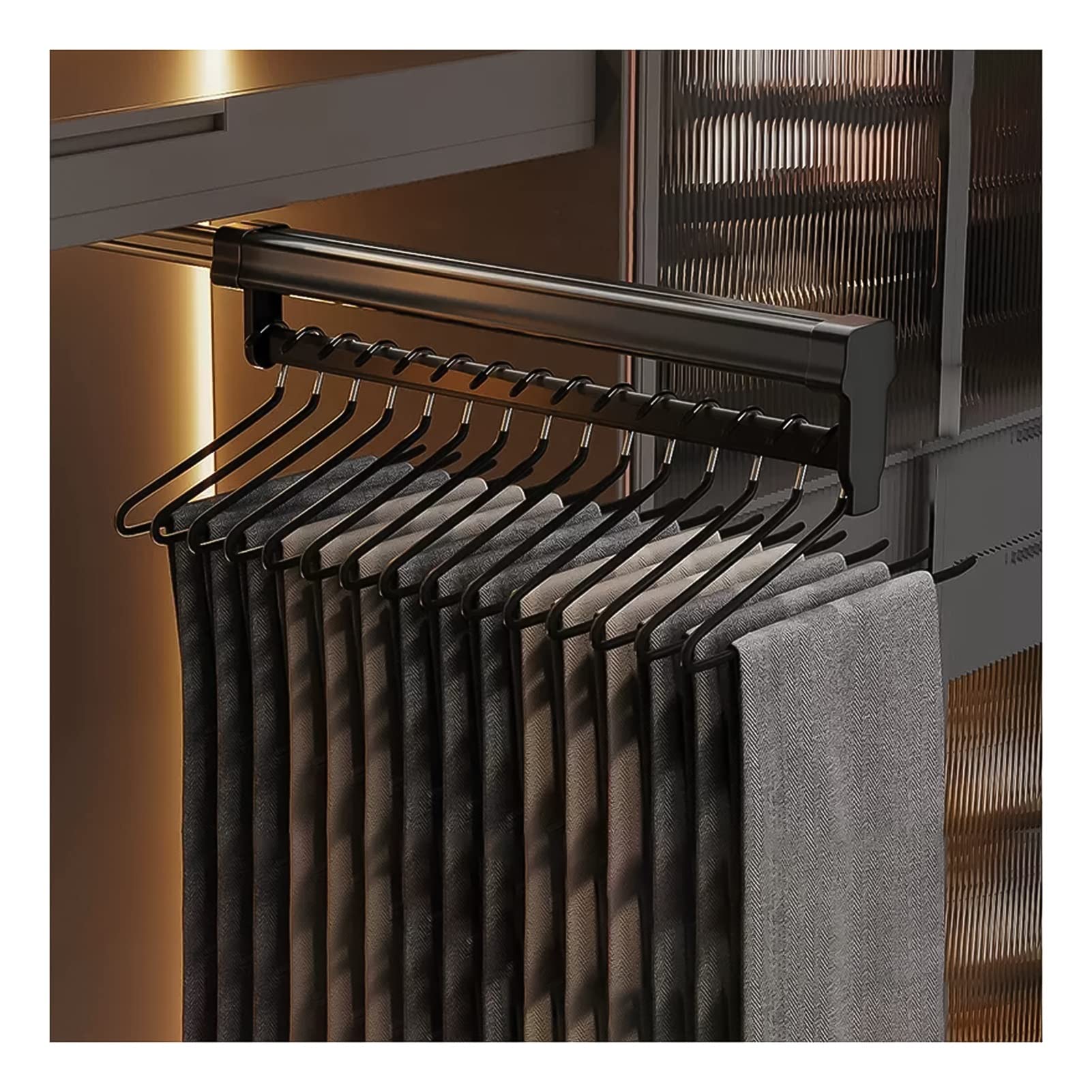 Closet Organizer Rack, Pull Out Pants Rack - Trousers Rack Closet Clothes Hanger Rail for Pants and Coat, Pull-Out Closet Rod