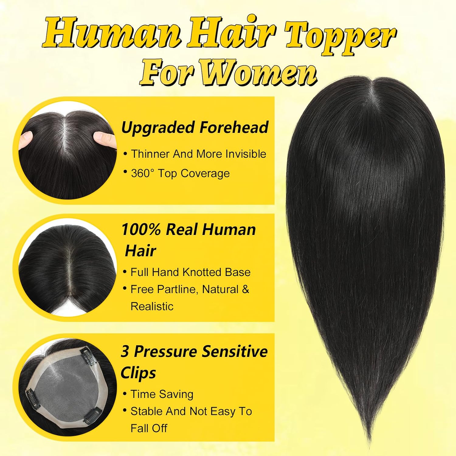 Human Hair Toppers for Women Real Toppers for Women Thinning Hair 14 Inch 5x5 100% Handmade Breathable Swiss Base Lace 3 Clips in Hair Pieces No Bangs, Light Brown with Highlights