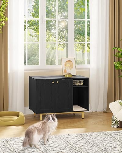 Miniatura 2 de Hzuaneri Caja de arena para gatos cerrada, armario oculto con almacenamiento, casa de madera para gatos de interior grande, mesa auxiliar moderna