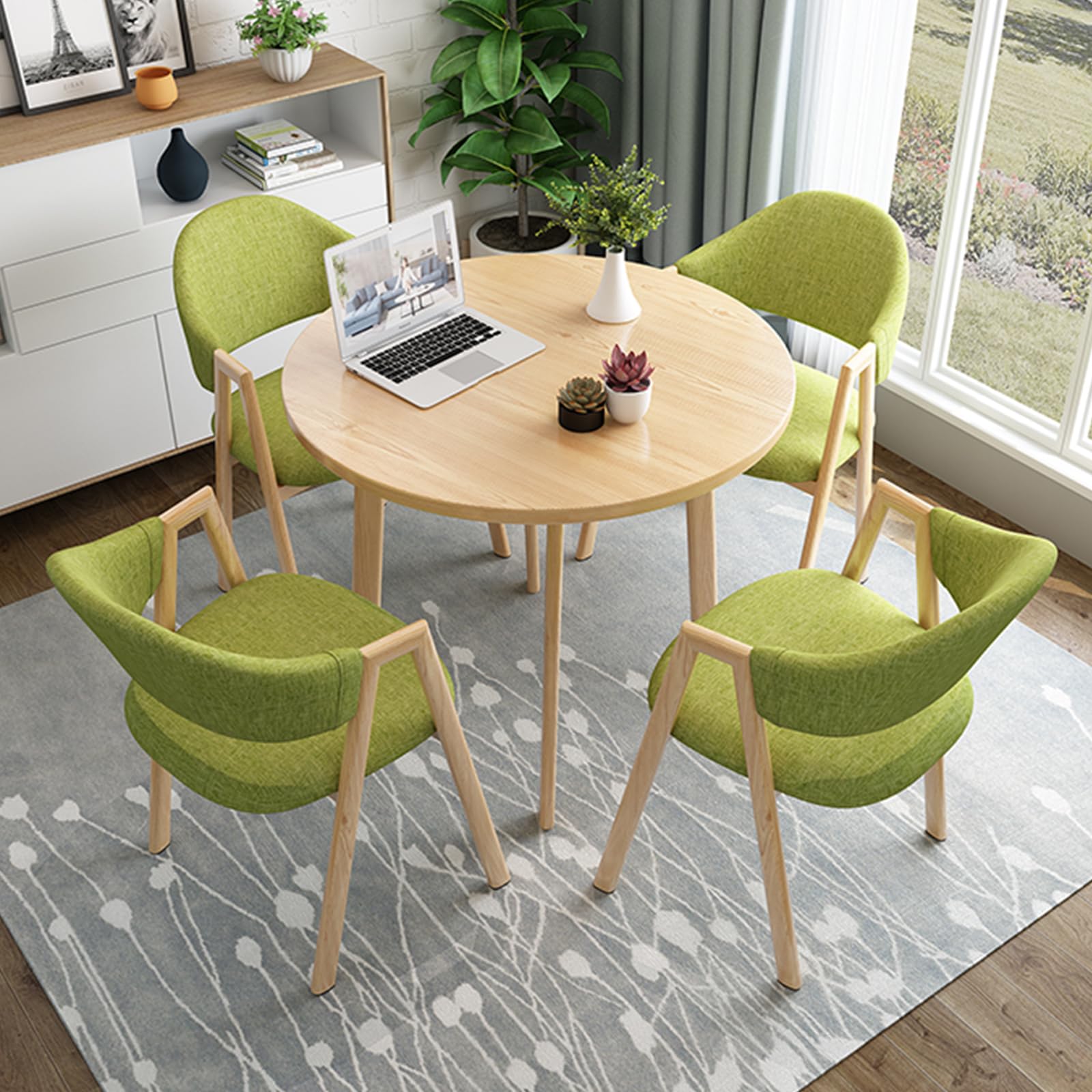 ASerZenith 5-Piece Office Table And Chair Set, Small Round Conference Table With Backrest Chairs, Space Saving Reception Room Furniture For 4,Green-D 31.5Inch/80Cm