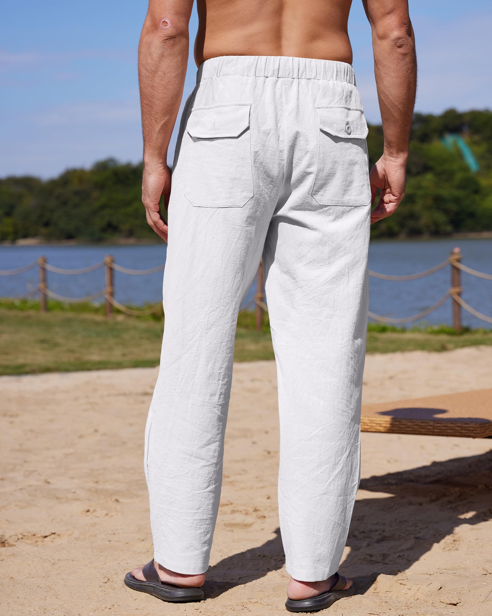 YAOHUOLE Pantalon Homme en Lin - Grande Taille et Large en Bas