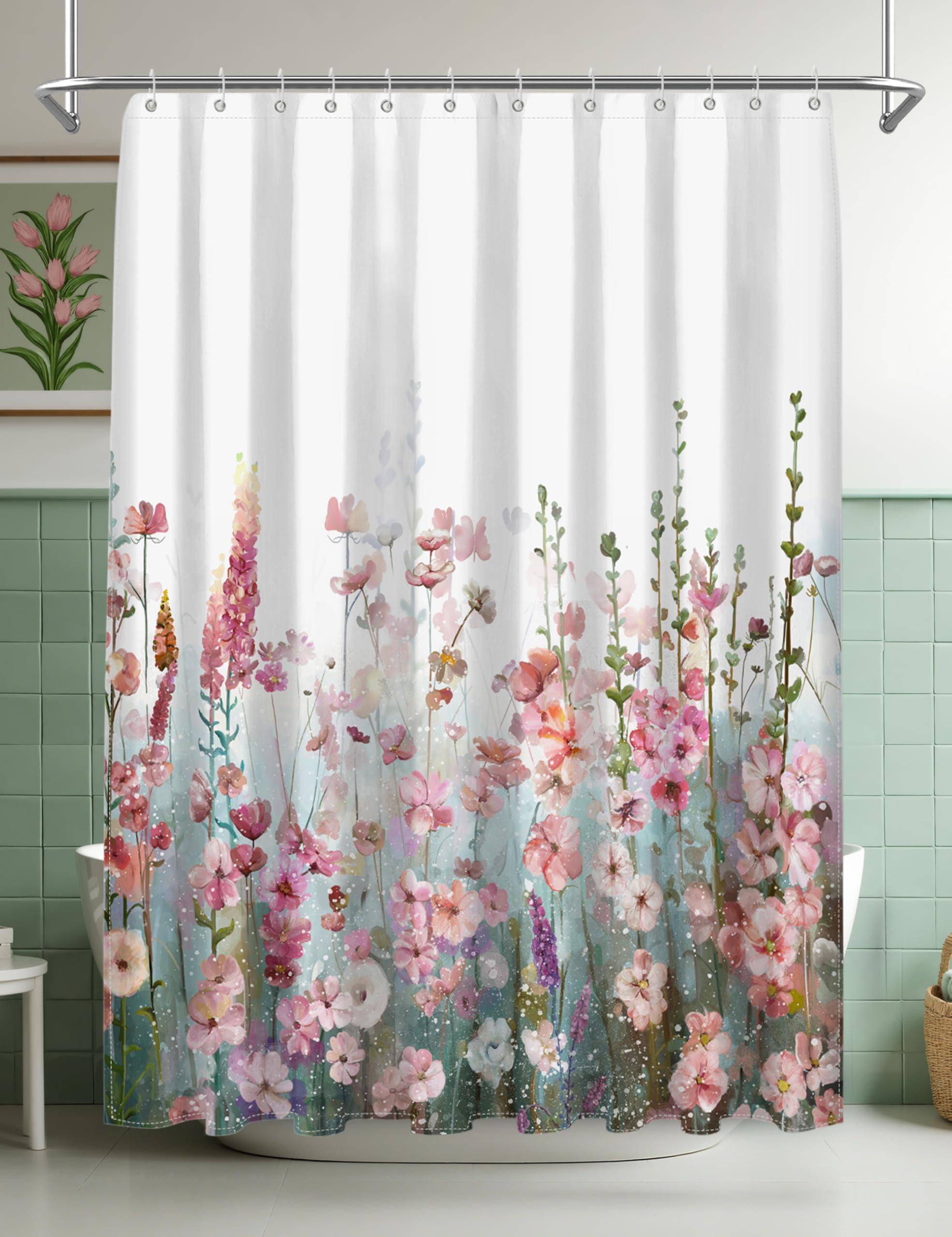 Cortina De Ducha Con Estampado De Flores Rosas SUMGAR – Tamaño 180x180 Cm, 100% Poliéster, Incluye 12 Anillas Y Secado Rápido ¡Decora Tu Baño Con Estilo!