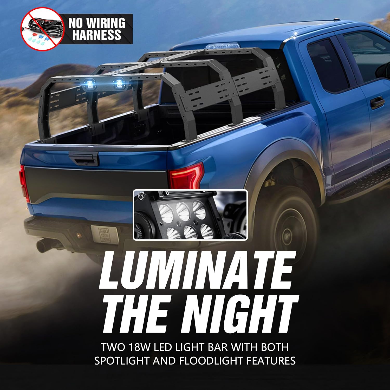 YZONA 19.2-22.3" Hight Bed Racks Truck Cargo Carrier with 2 LED Lights Compatible with Tacoma/Ram 1500/ Tundra/Silverado/Sierra/ F150/ Titan/Canyon/Ranger/Frontier/JT/Colorado Extended Cab