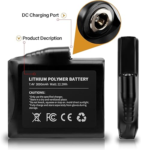 Miniatura 4 de Baterías recargables de iones de litio de 7.4 V 2500 MAH3000 MAH para guantes térmicos (2 unidades incluidas)