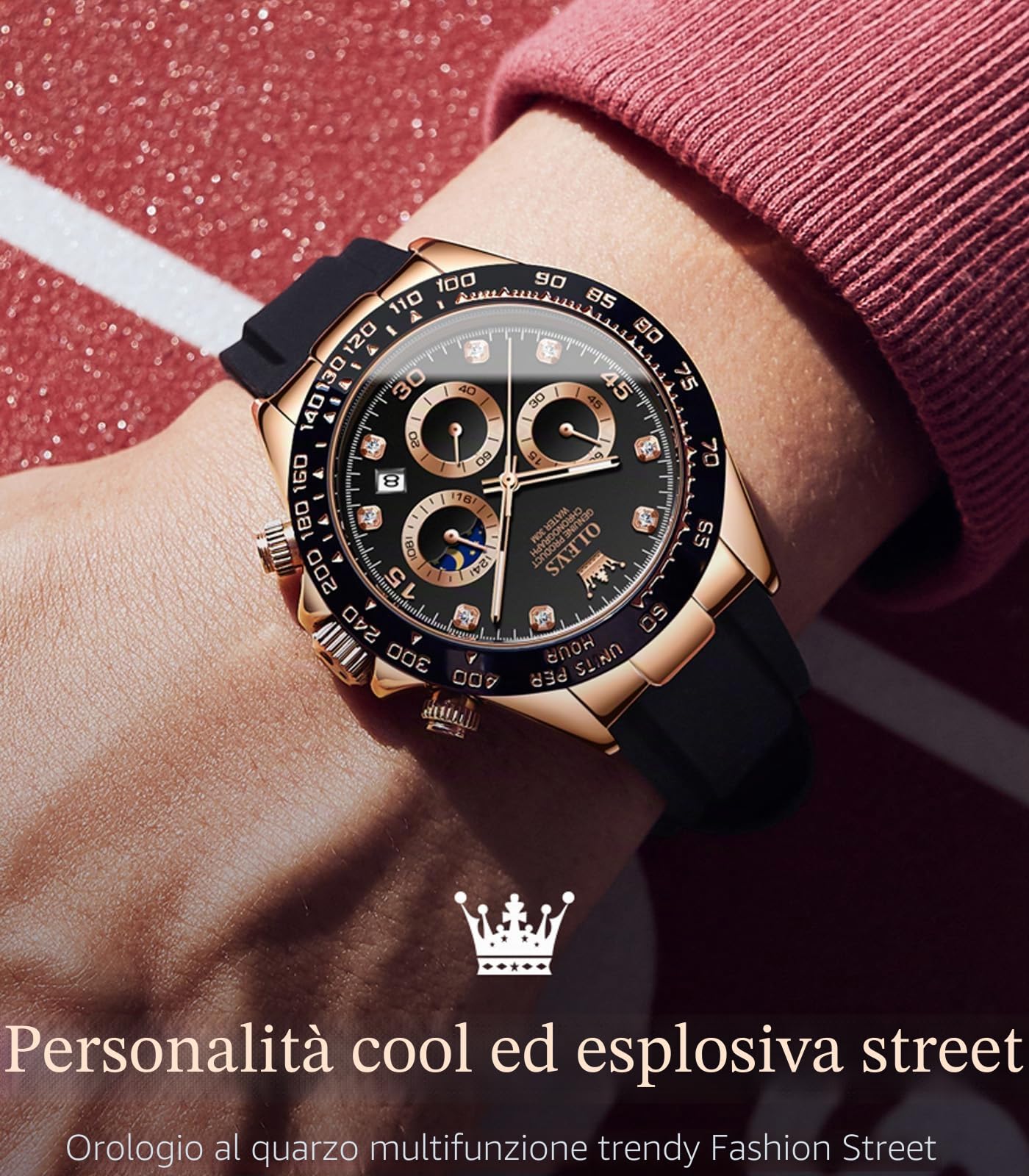 OLEVS Men's Chronograph Quartz Watches, Leather Strap Gold Case with Day Date, Waterproof Stainless Steel Wrist Watch, Luminous Watches for Men, Fashion, Leisure