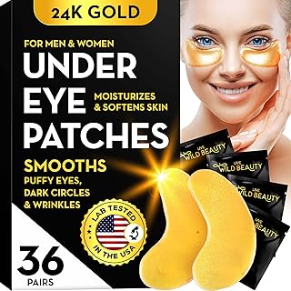 Under Eye Patches for Puffy Eyes (36 Pairs), Reduce Dark Circles and Puffiness, Collagen Under Eye Masks, Gold Eye Patches for Puffy Eyes, Eye Gel Pads, Eye Mask Skincare, Gold Eye Mask