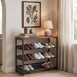 Garden 4 You Raquette de chaussures pour entrée 4 Niveaux, plat réglable & Rangement de chaussures, Organisateur de chaussures avec plateau en bois brun pour entrée Hallway Salon