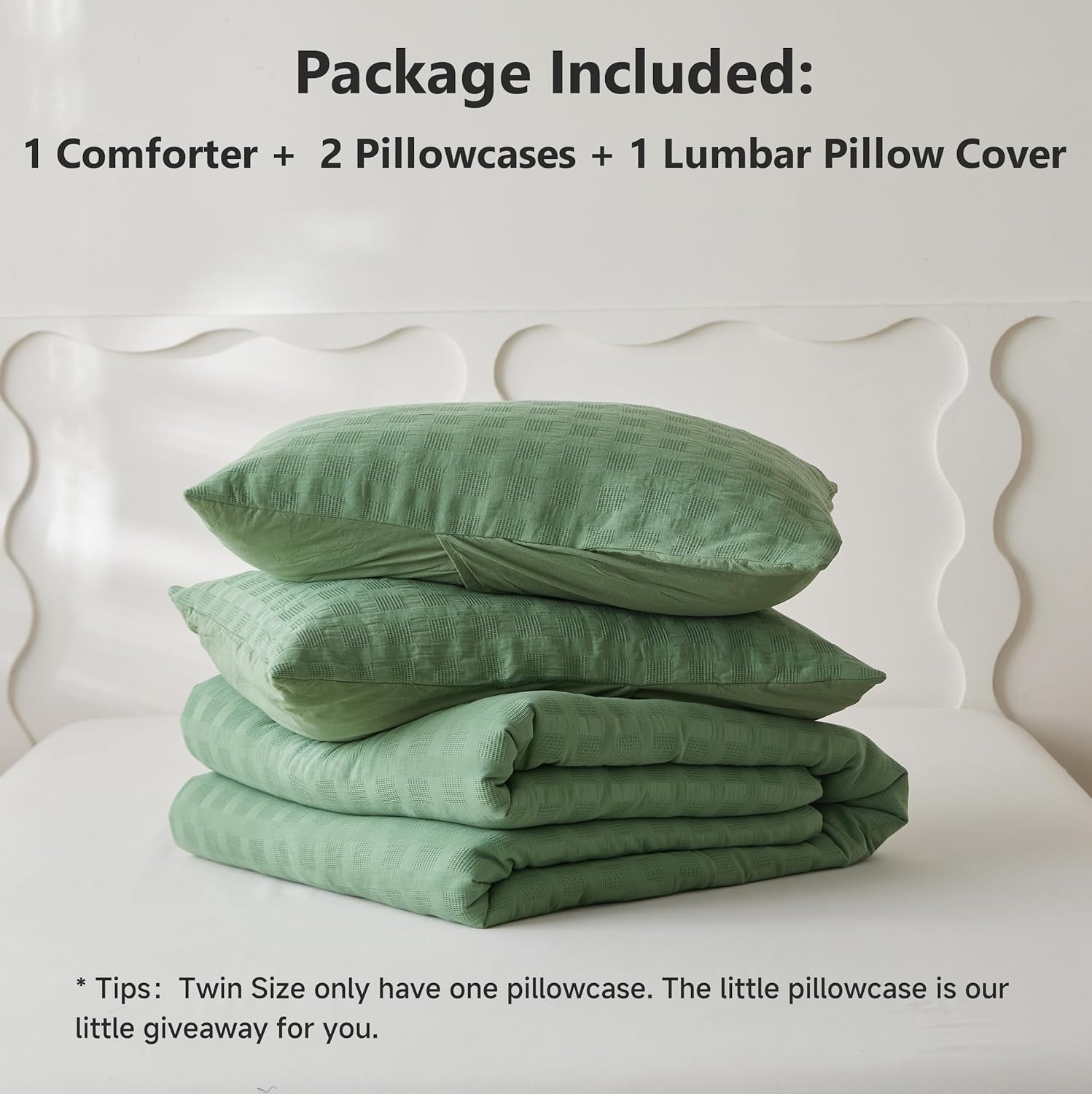 Simple&Opulence 100% Cotton Waffle Weaving Comforter Set-2 Pieces Bedding Set(1 Comforter and 1 Pillowcase), Lightweight Soft Breathable Comforter Bed Sets for All Season(Forest Green, Twin)