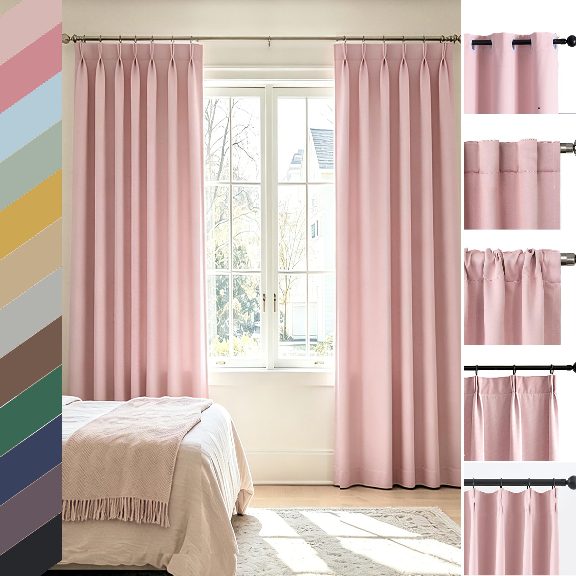 Pinch Pleated Blackout Curtains Custom Size, Modern Aesthetic Room Darkening Light Filtering Curtains Bedroom Nursery Light Blocking Drapes for Living Room, Lightweight &amp; Soft Window Treatments