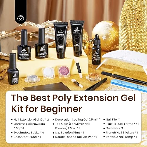 Miniatura 57 de Beetles - Kit de extensión de gel de uñas de polietileno, 6 colores de gelatina nude con solución deslizante, mejora de uñas para principiantes y 0