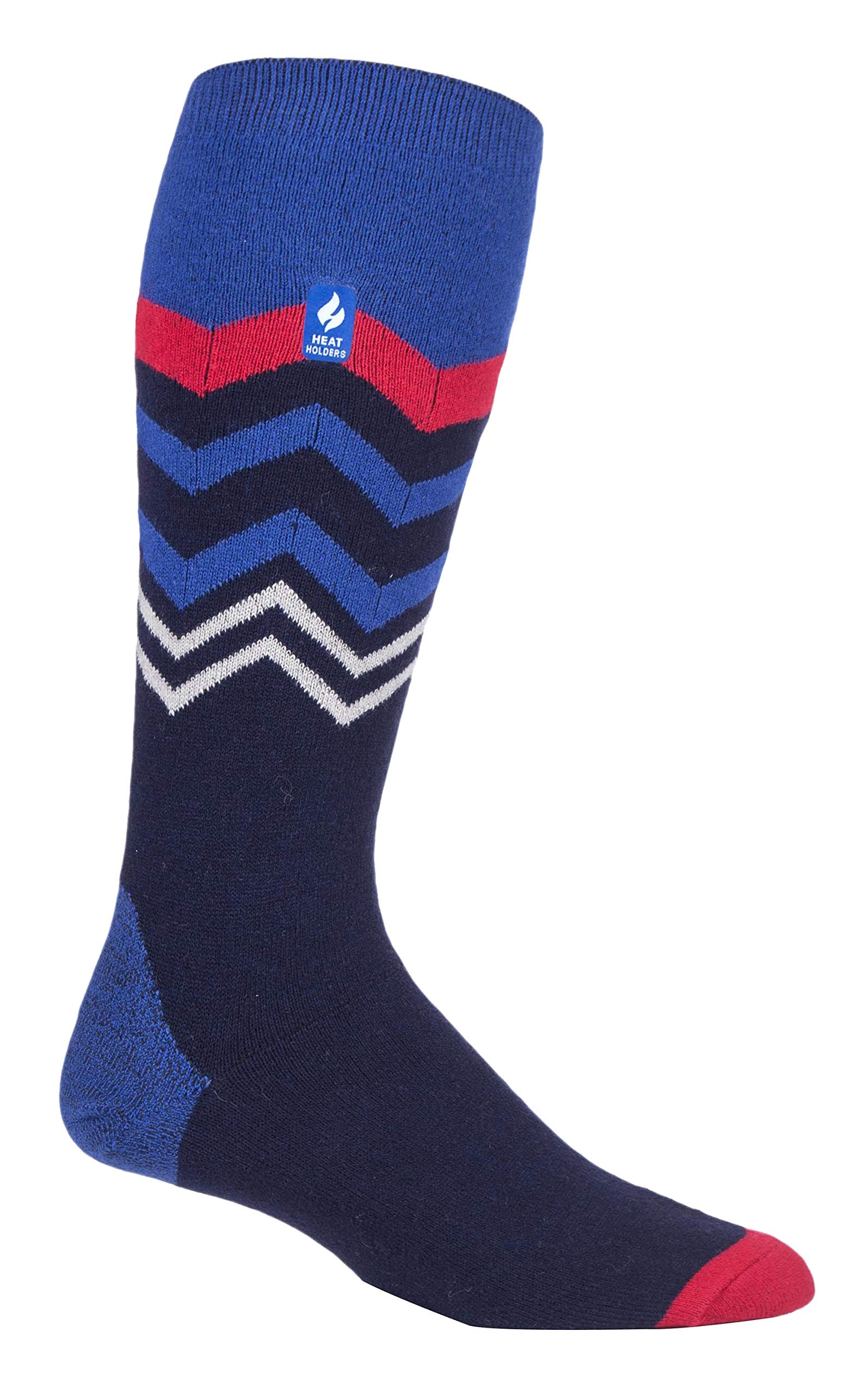HEAT HOLDERS - Mens Knee High Ultra Thin Lightweight Thermal Socks for Skiing (7-12 US, Dark Blue Zig Zag)