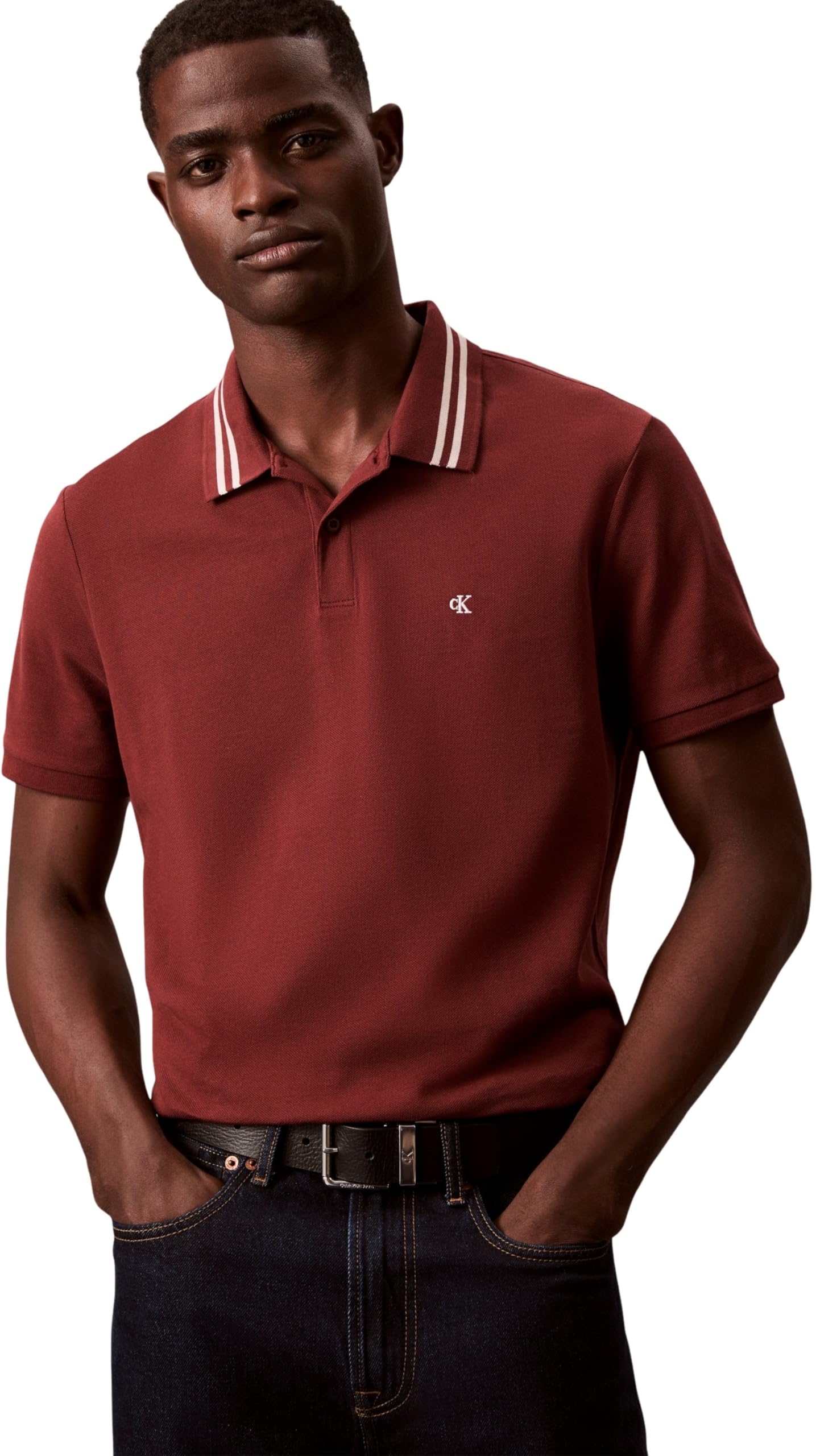 Calvin Klein Uomo Maglietta Polo Maniche Corte Monogram Pique Tipped in Cotone