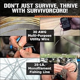 TITAN Survival Patented Paracord 550 - 25ft, 100ft, 500ft & Color Options - 620LB Strength Survival Paracord Military Spec with 3 Strands - Heavy Duty Hank Cord for Camping & Outdoors with Firestarter