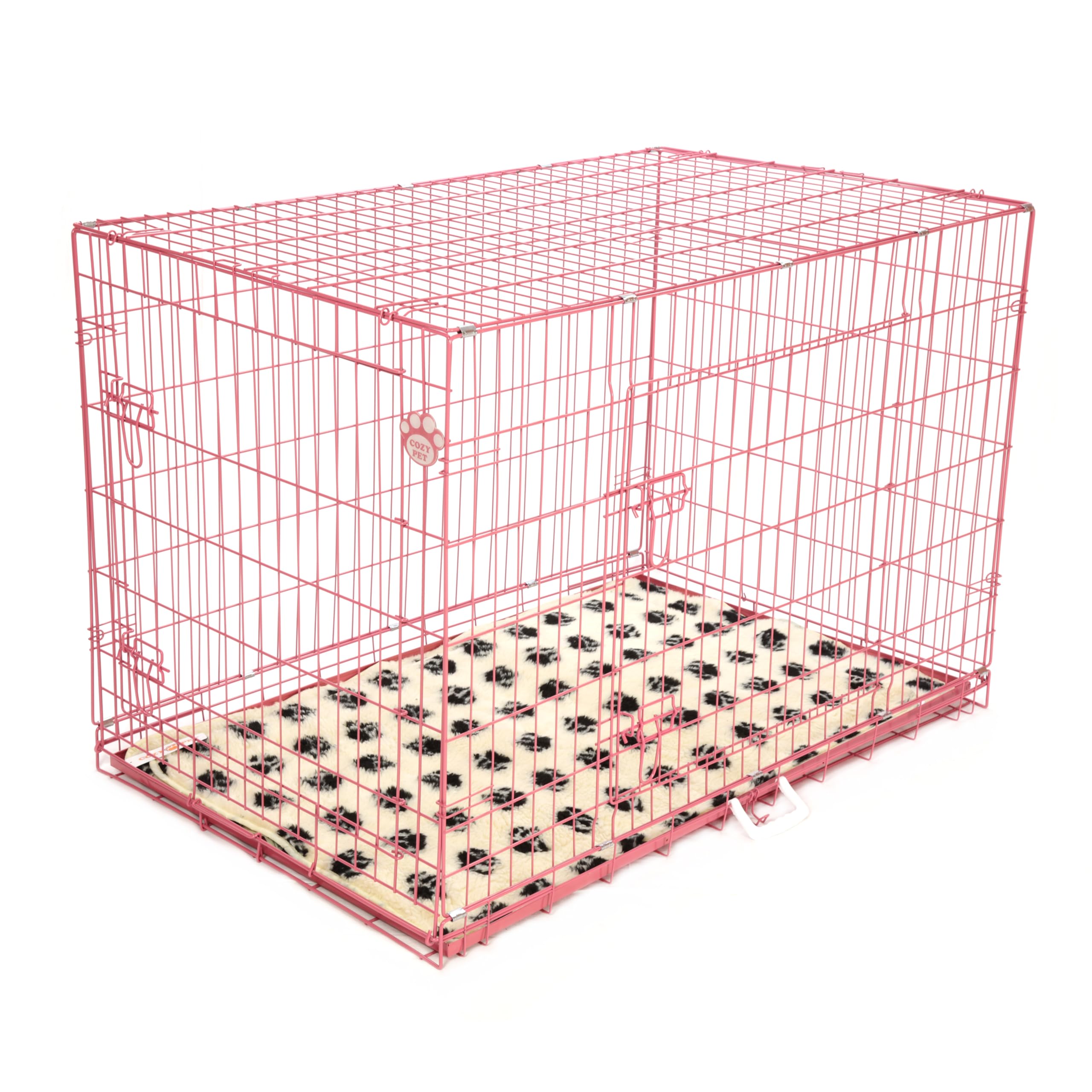 Cozy Pet XL Dog Crate with Metal Tray and Vet Bed XL Dog Cage 48" Pink Chew Proof Metal Tray Folding Large Pink Puppy Cage 122cm Long Large Size Puppy Crate Cat Carrier Transport. DC48P + VB48C