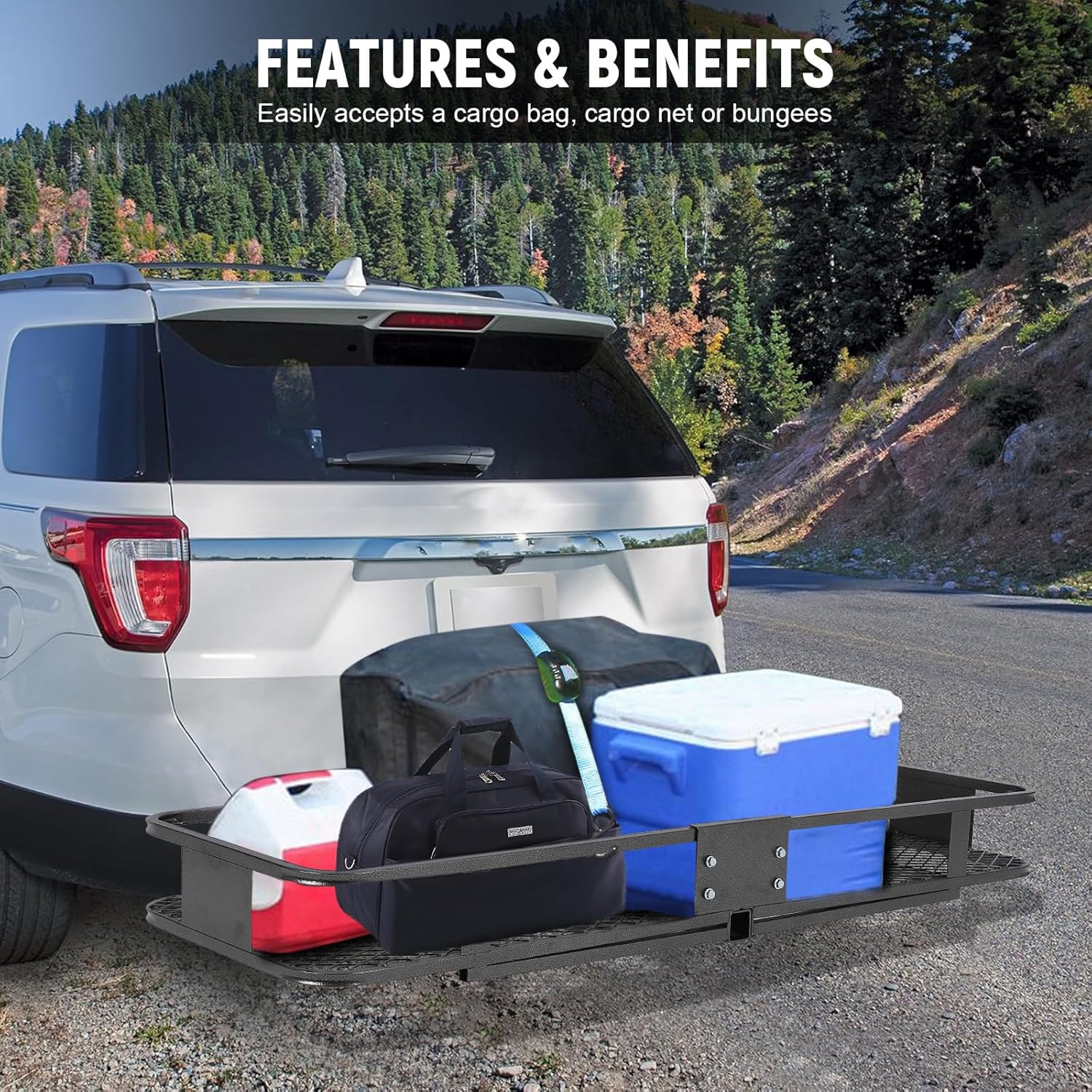 60"X20"X6" Hitch Mount Cargo Carrier Basket, 500Lbs Heavy Duty Steel Luggage Rack, 2" Hitch Receiver for Car SUV Truck Camping Travel