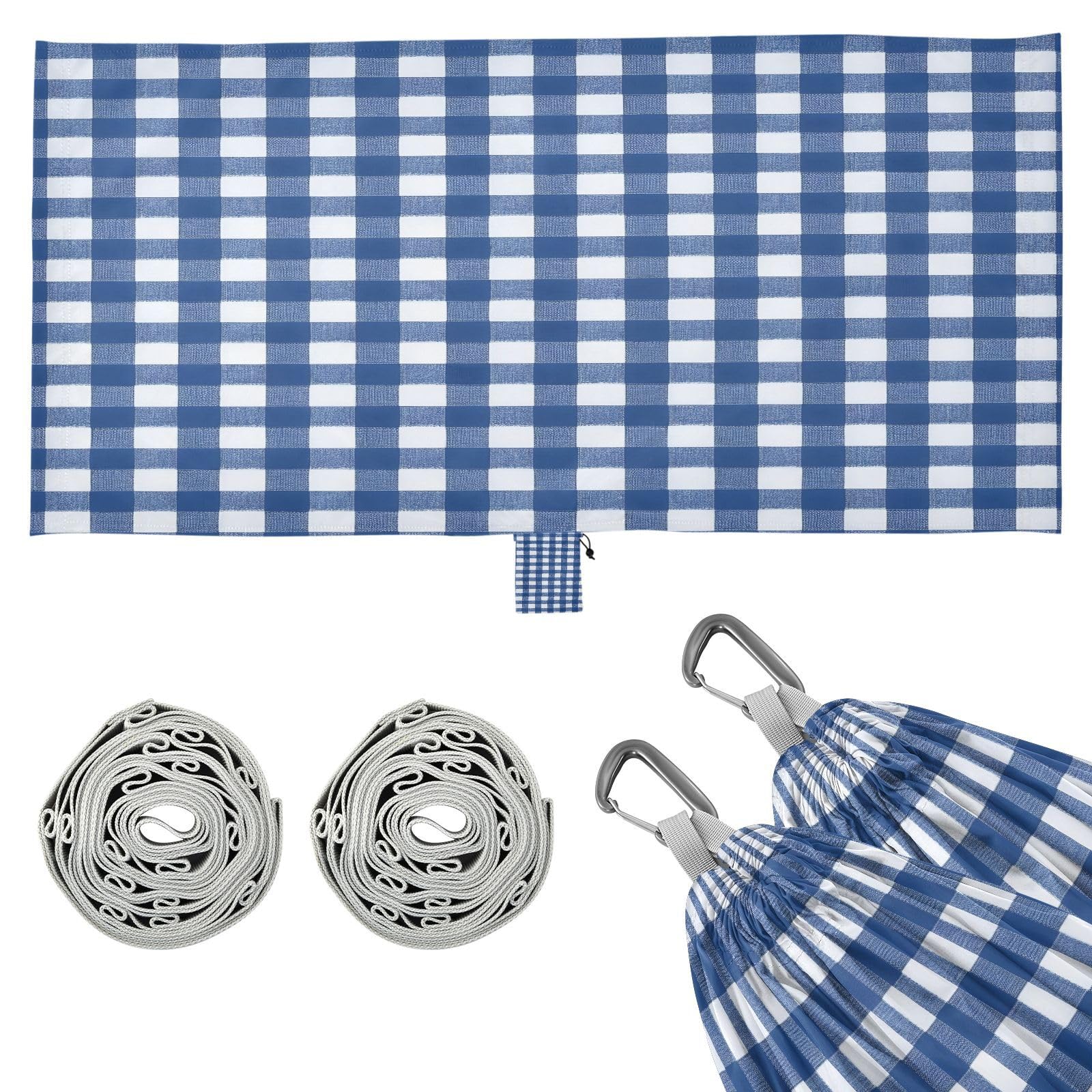 ATTX Blue & White Gingham Camping Hammock - Lightweight & Portable Hammocks, Heavy Duty 330lbs Capacity for Indoor, Hiking, Backpacking, Travel, Backyard, Beach#225