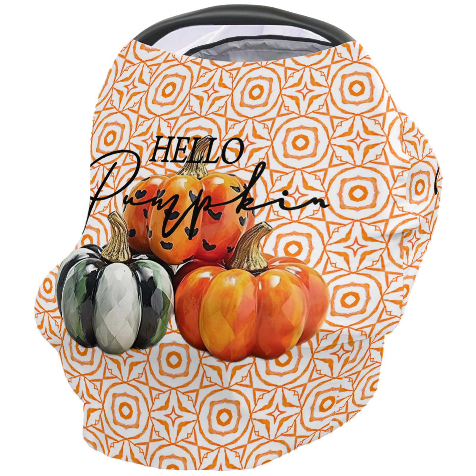 Nursing Cover for Breastfeeding Scarf, Pumpkin Geometric Textured Fall Thanksgiving Baby Car Covers Super Soft Multi Use for Canopy Shopping Cart Cover Blanket Stroller Cover