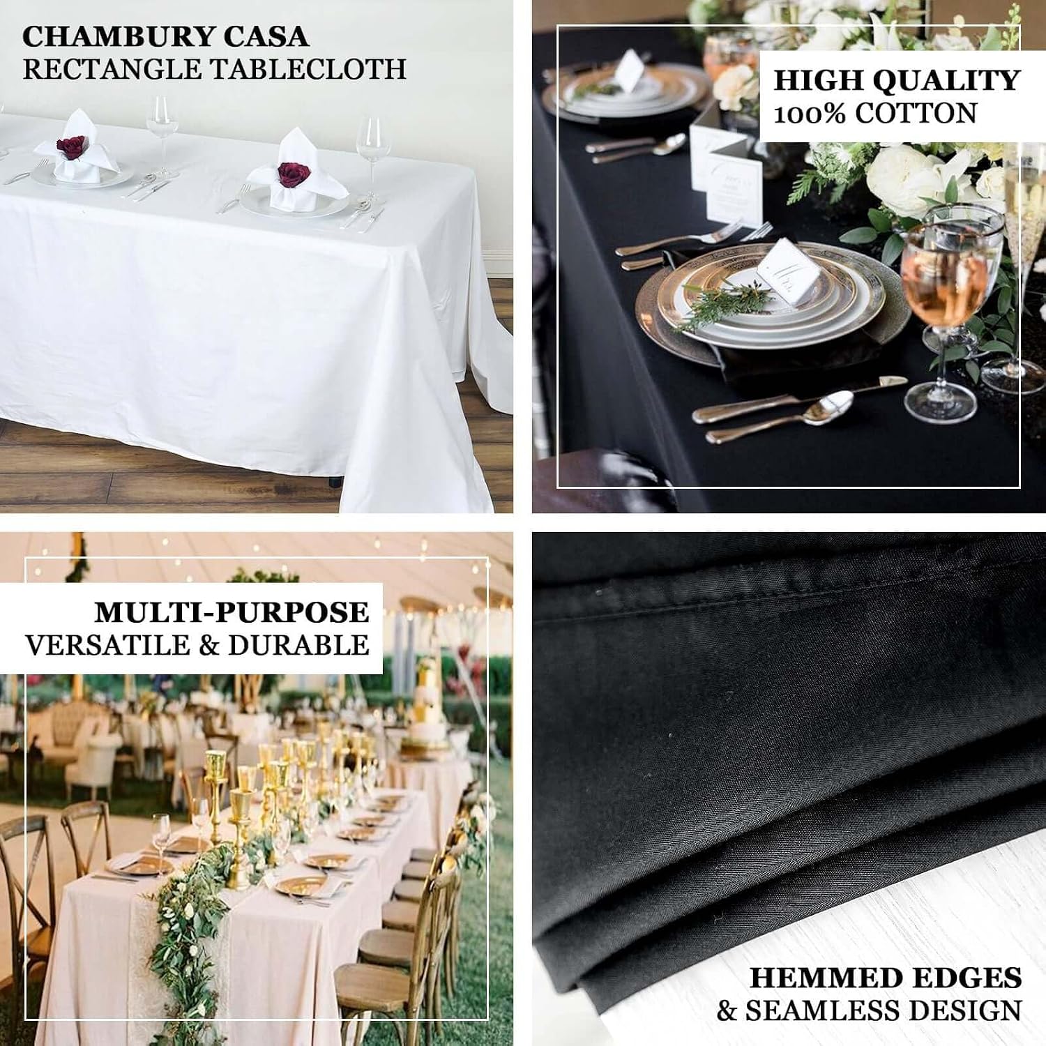 Efavormart 90x156 Rectangle Tablelinens Commercial Grade 100% Cotton Tablecloth for Wedding Party Home Decor - White