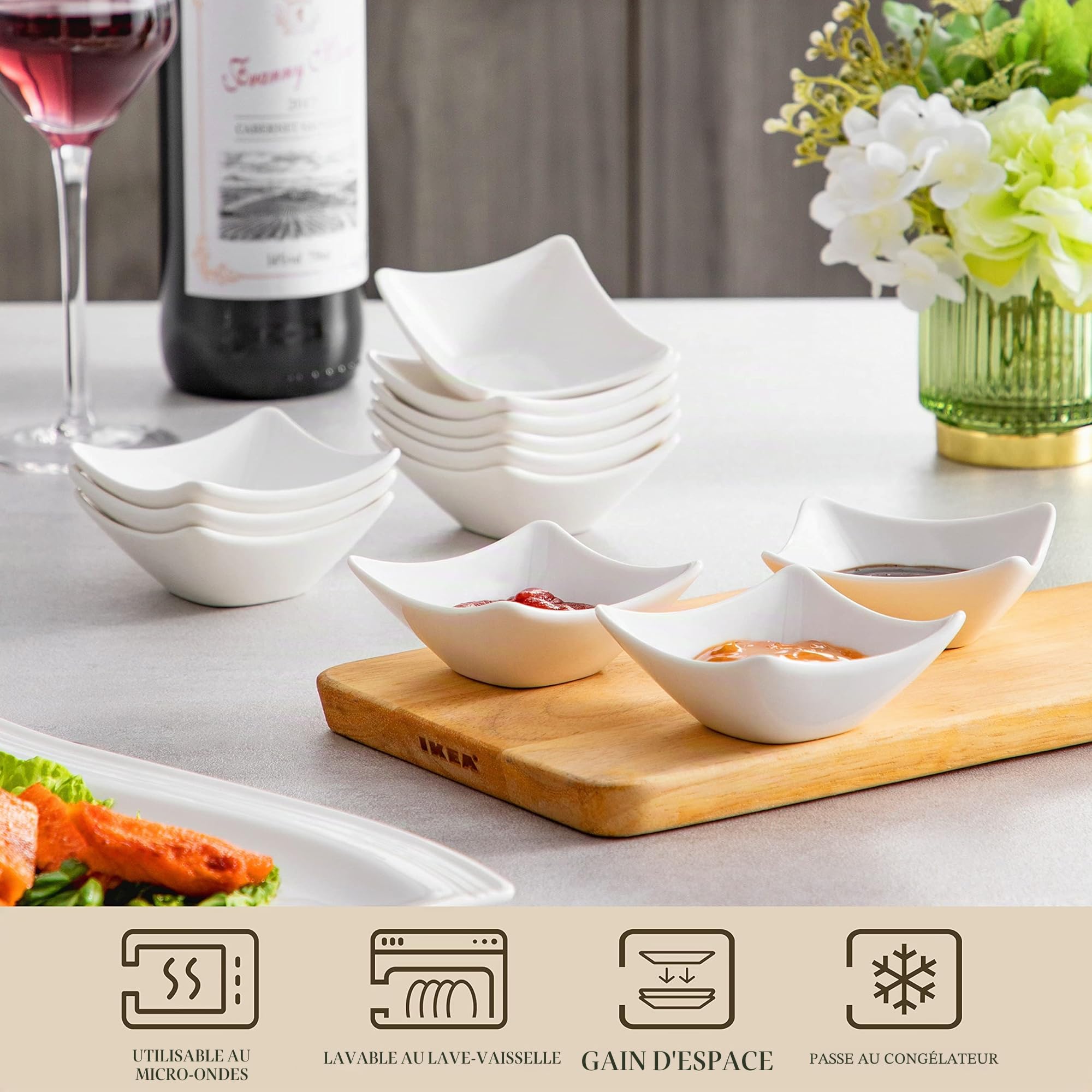 MALACASA Série Ramekin Dish, 12pcs Bols à Sauce en Porcelaine, 60ml Bols à Tapas et Sauces, Coupelle à Trempette Sauce Pour Tapas, Trempette, Sushi, Confiture, 7.7 x 7.7 x 3.2cm, blanc