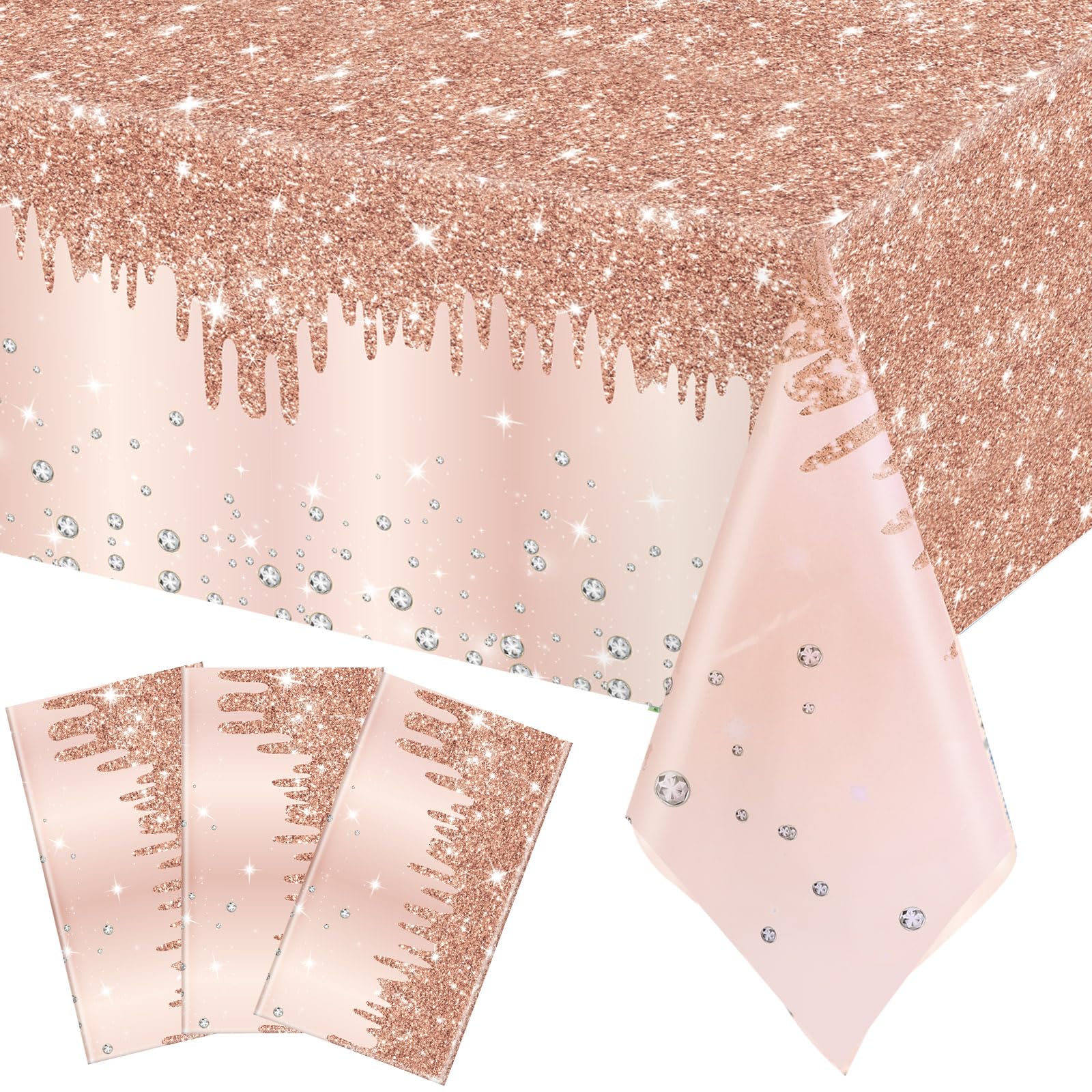 Ganeen 3 Pcs Rose Gold Plastic Tablecloths Disposable, 54 x 108 Inch