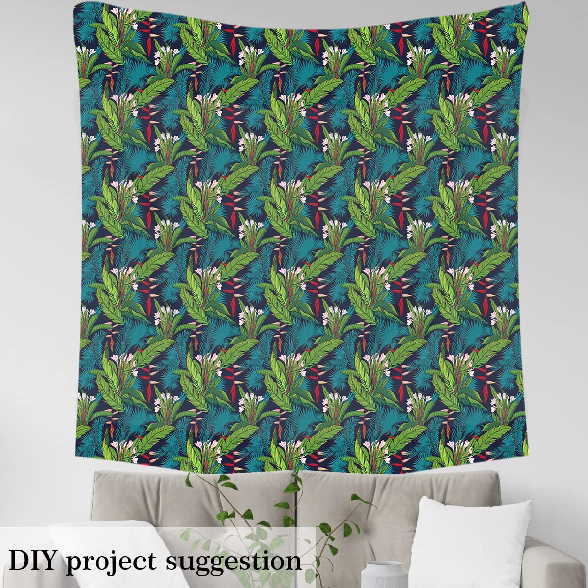 Floral Upholstery Fabric for Chairs,Flower and Palm Leaves Outdoor Fabric by The Yard,Green Tropical Botanical Decorative Fabric for Upholstery and Home DIY Projects,10 Yards,(L920*W150cm) Teal Pink - Image 4