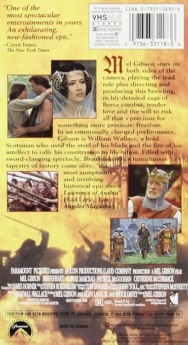 Amazon Com Braveheart Vhs Mel Gibson Sophie Marceau Patrick Mcgoohan Angus Macfadyen James Robinson Sean Lawlor Sandy Nelson James Cosmo Sean Mcginley Alan Tall Andrew Weir Gerda Stevenson Mel Gibson Alan Ladd